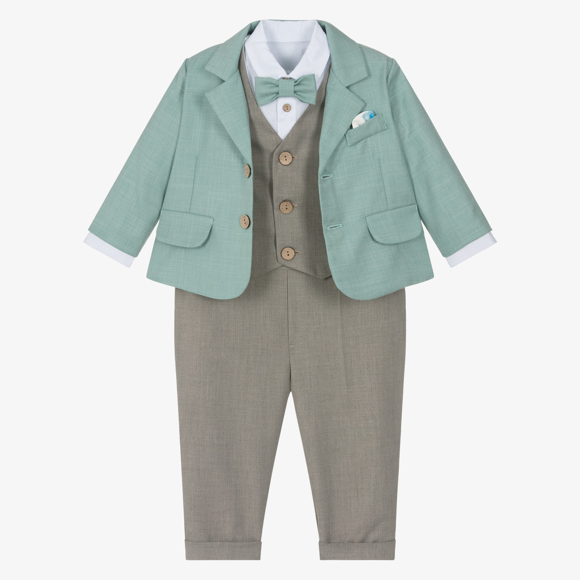 Boys Aqua Green & Grey Suit - View 1