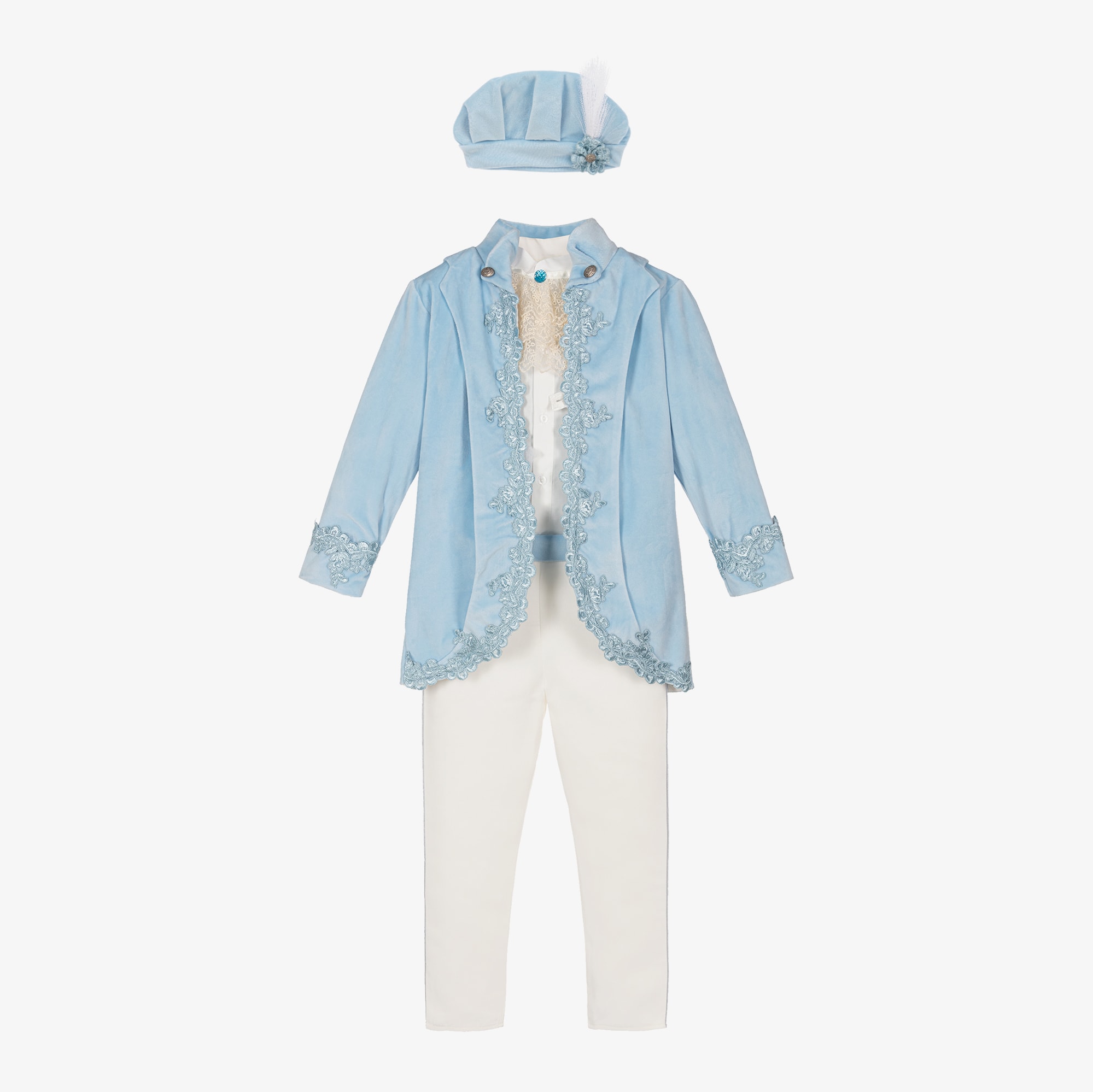 Boys Blue Velvet & Satin Suit - View 1