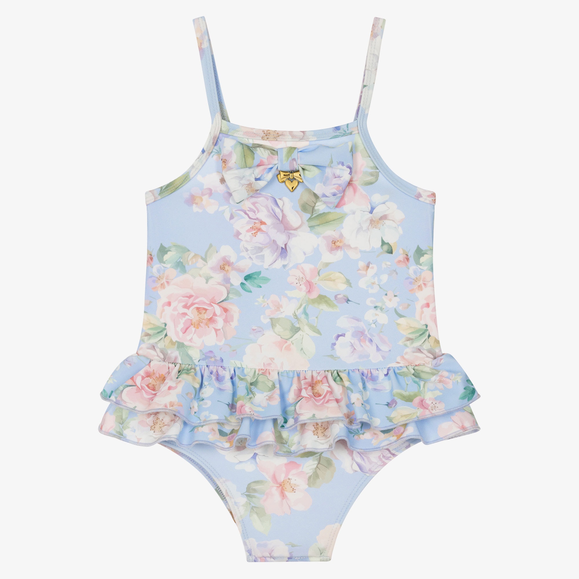 Baby Girls Blue Floral Print Swimsuit - View 1