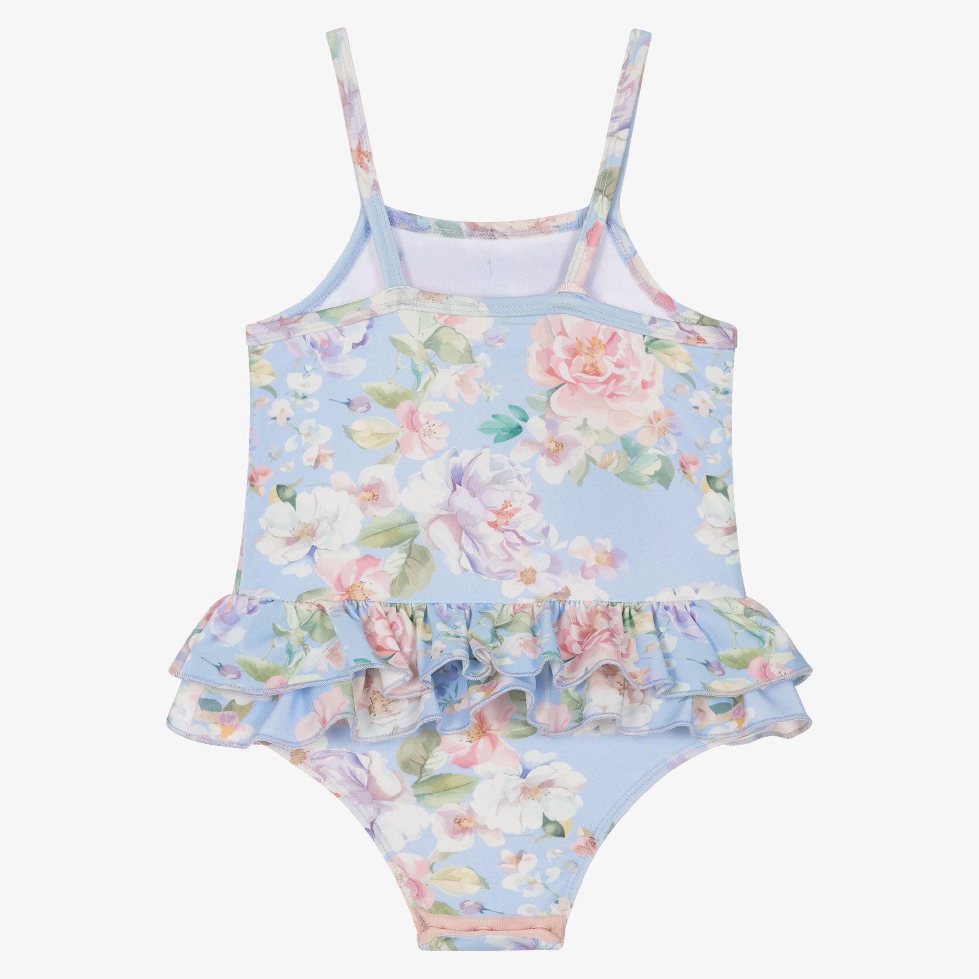 Baby Girls Blue Floral Print Swimsuit - View 3