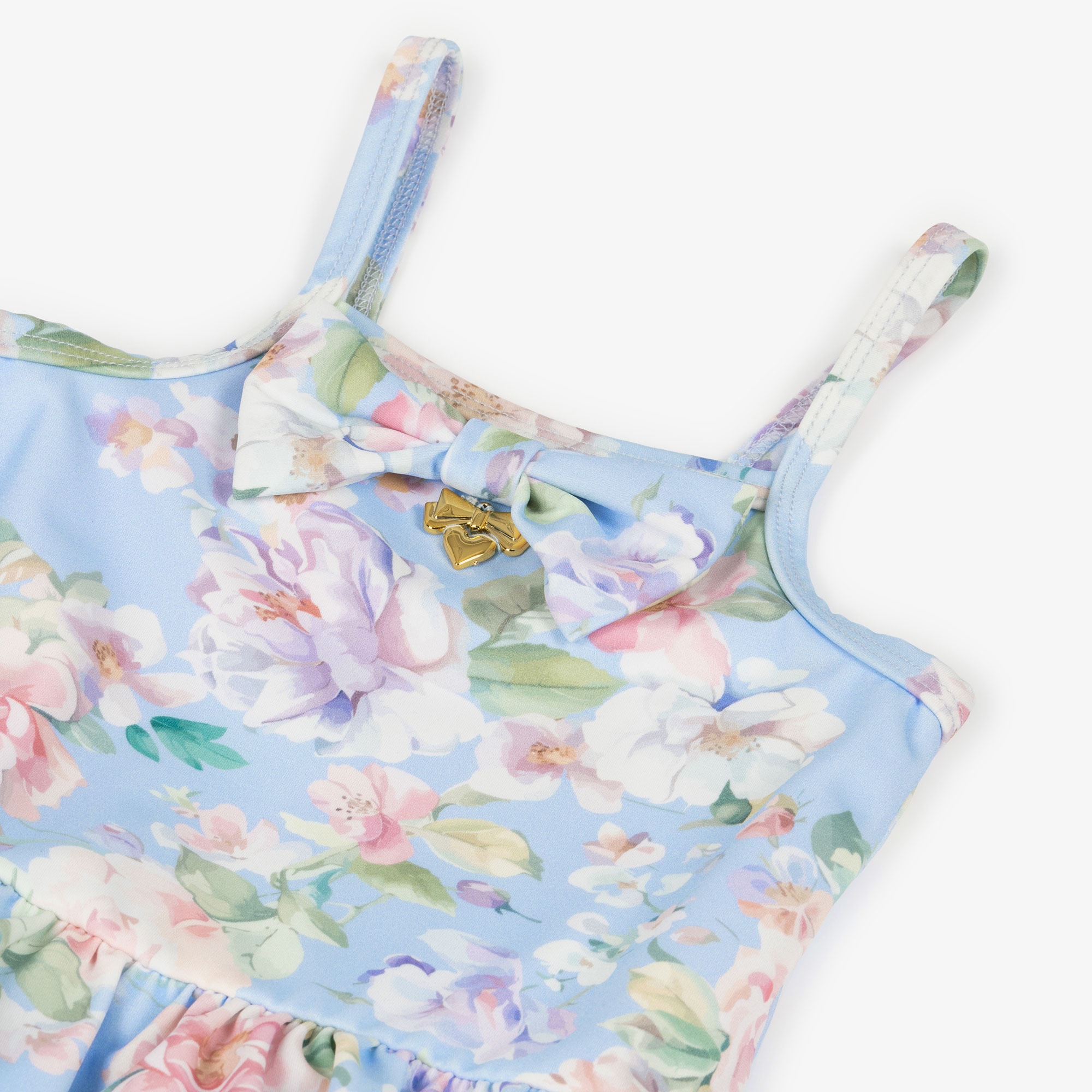 Baby Girls Blue Floral Print Swimsuit - View 4