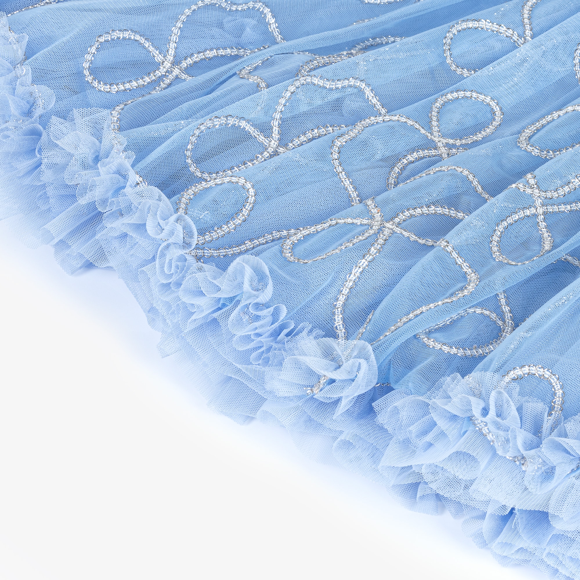 Girls Blue Tulle Dress with Silver Chain Design - View 5