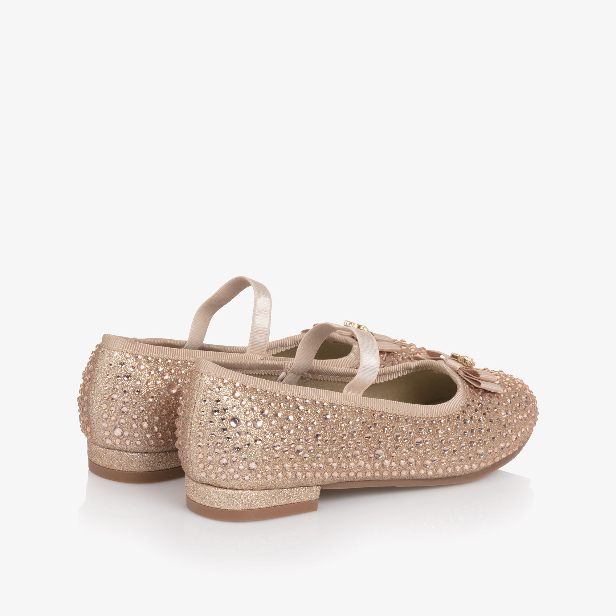 Girls Gold Glitter & Diamanté Ballerina Shoes with Logo Bow - View 3