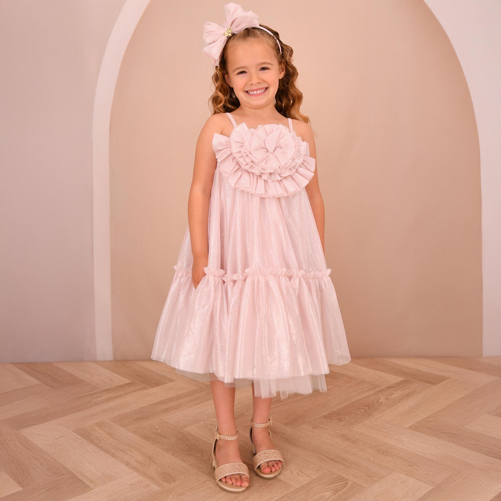Girls Gold Glitter & Diamanté Sandals - View 2