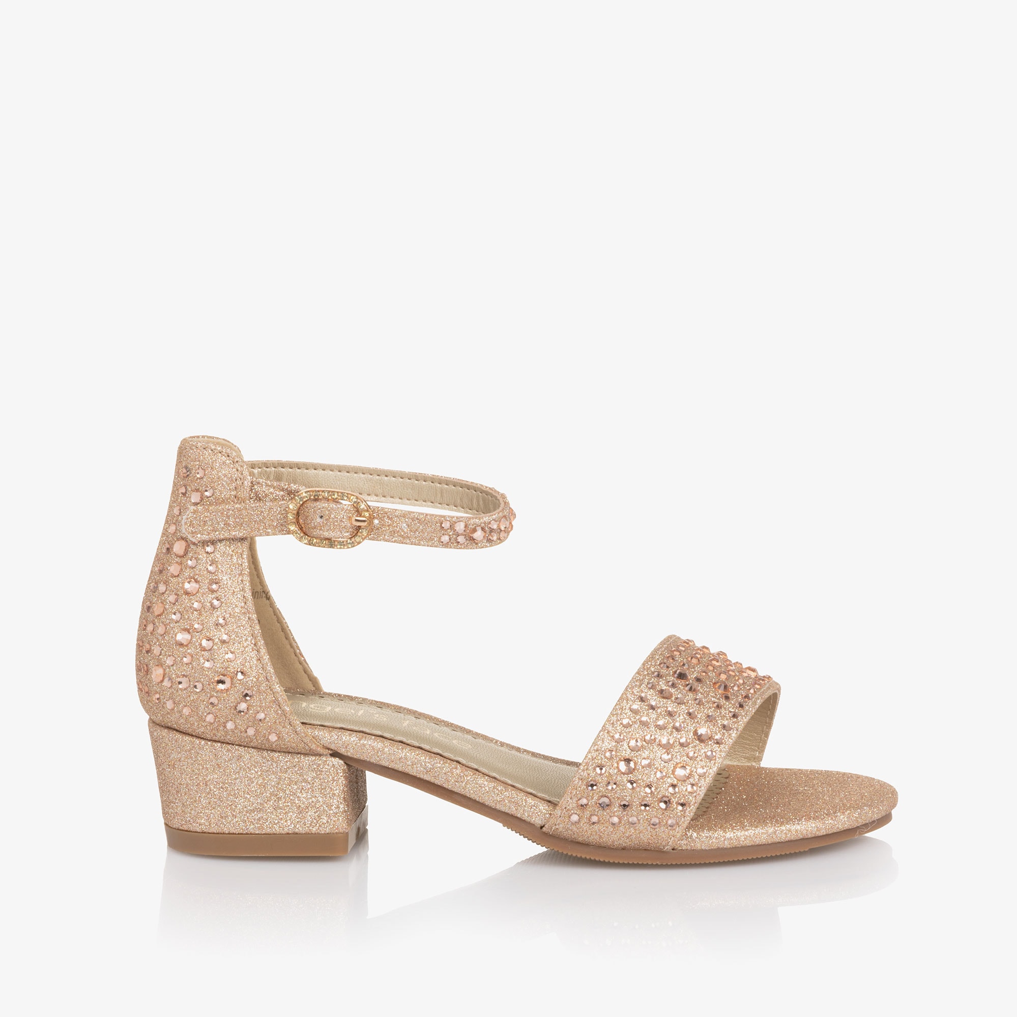 Girls Gold Glitter & Diamanté Sandals - View 5