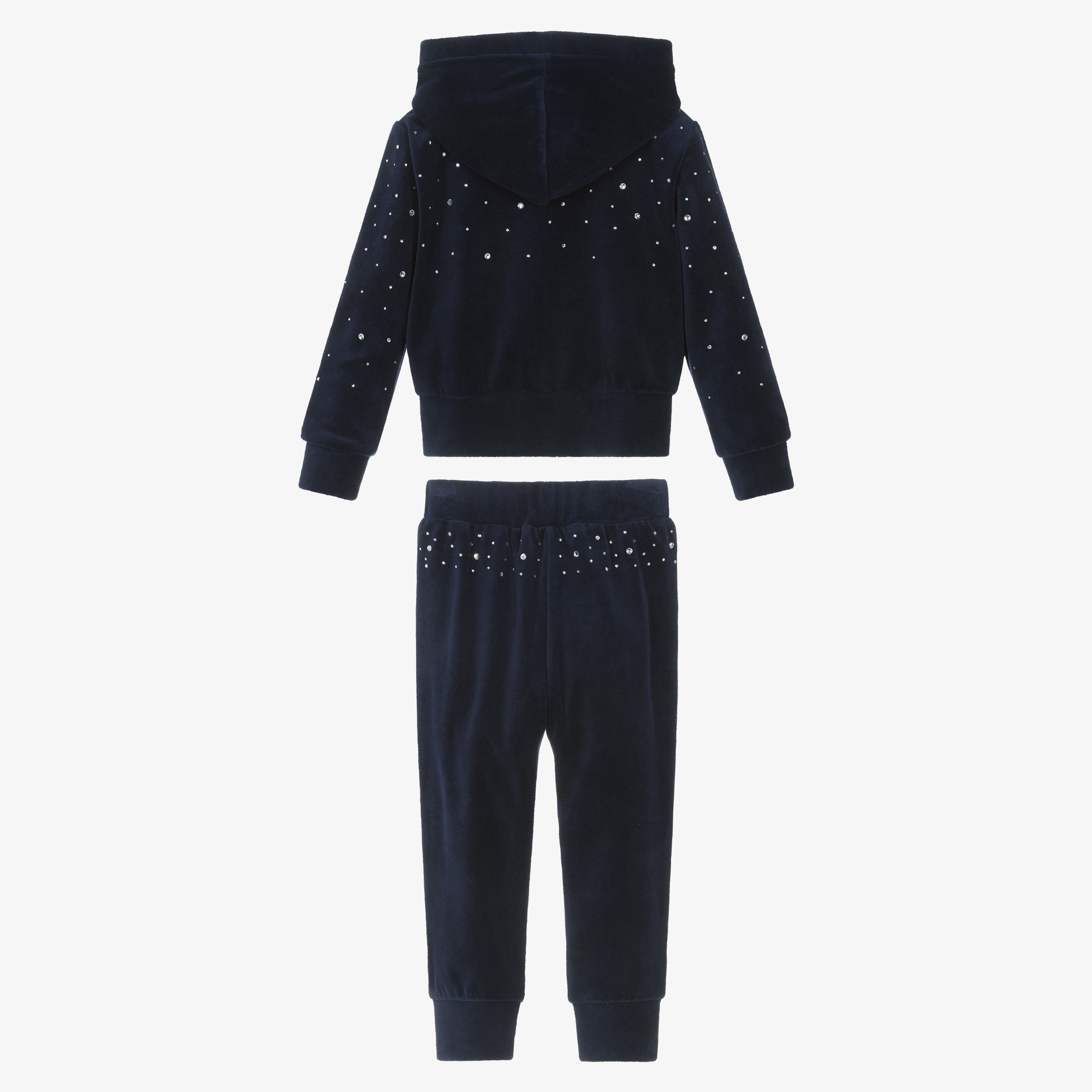 Girls Navy Blue Velour Tracksuit with Rhinestones - View 4