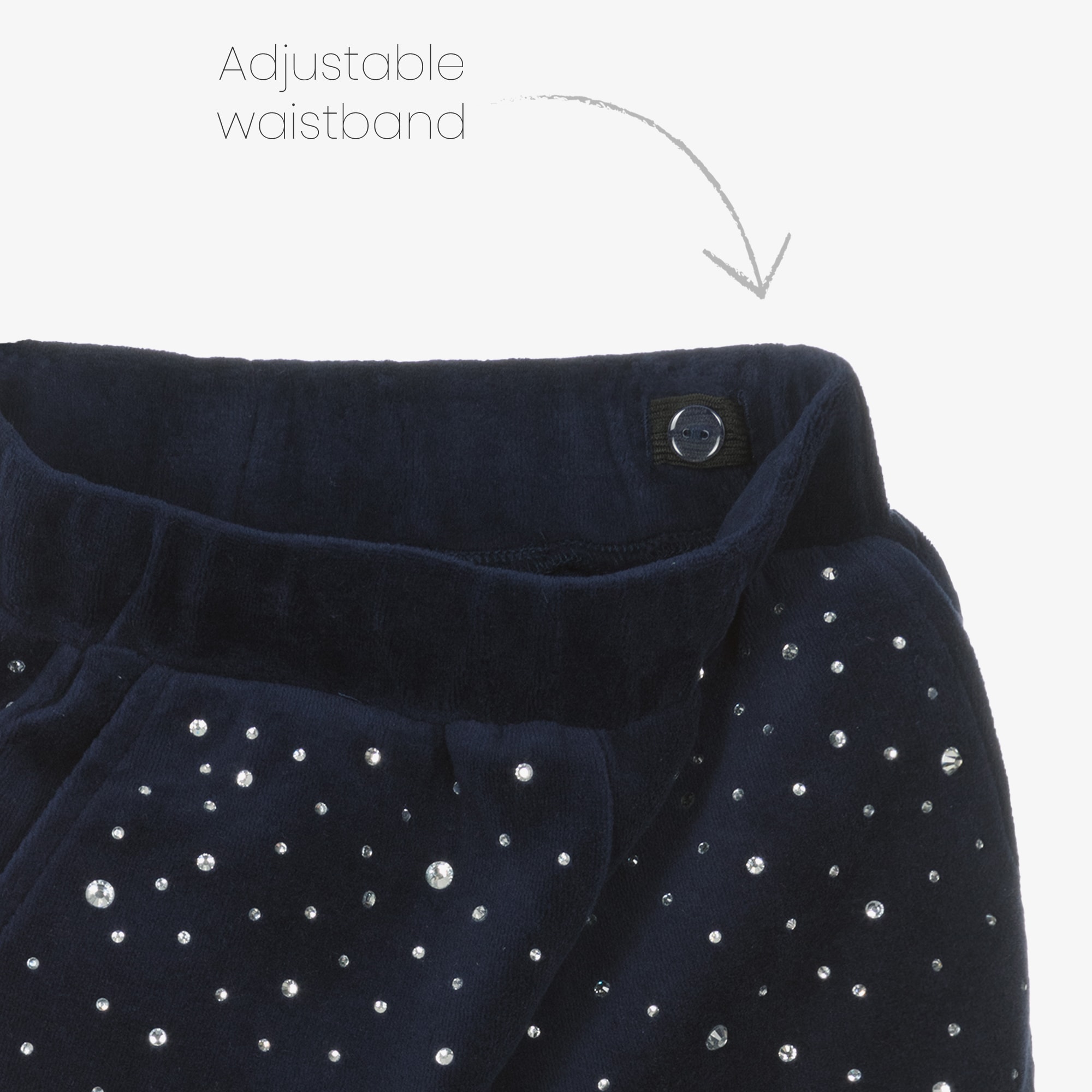 Girls Navy Blue Velour Tracksuit with Rhinestones - View 5