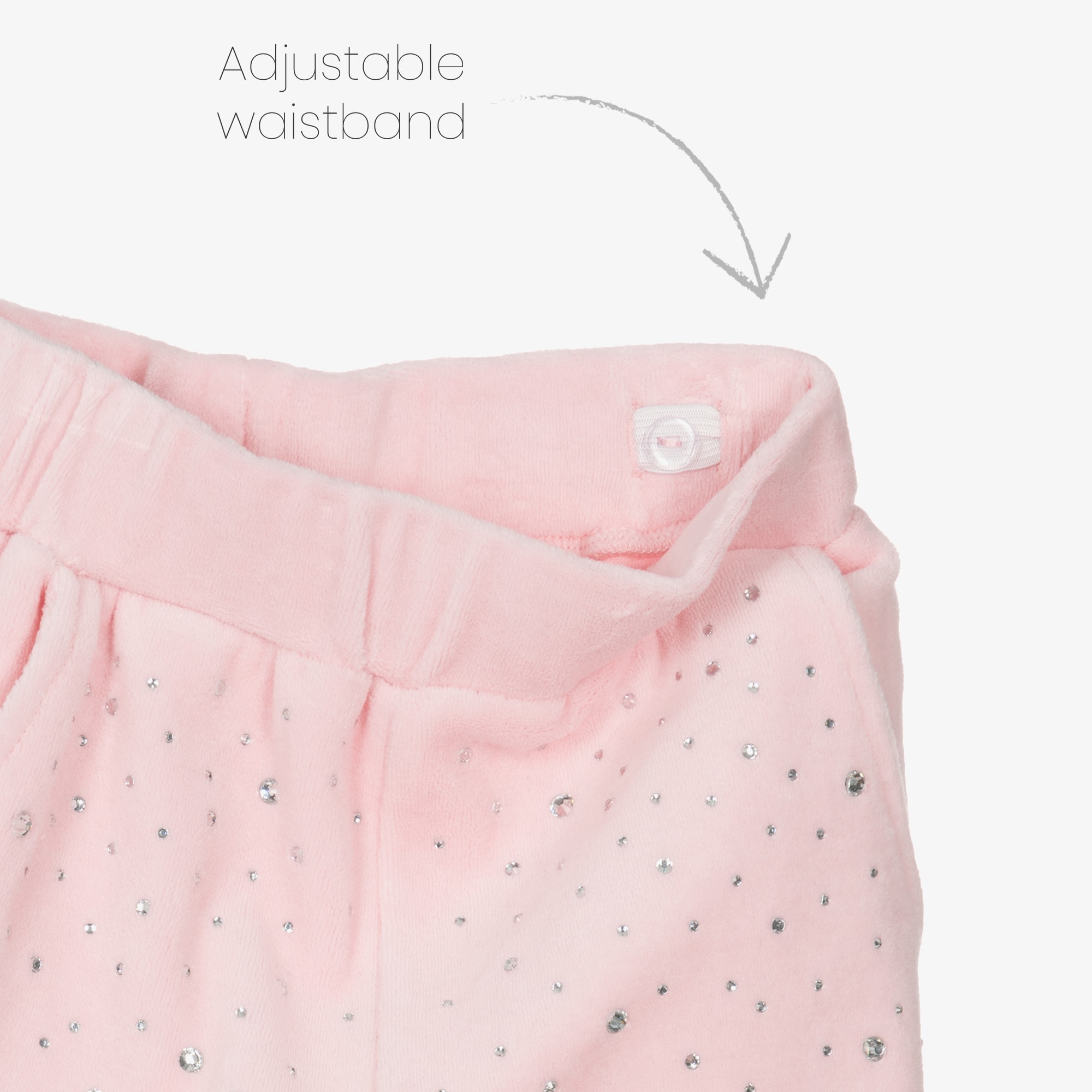 Girls Pale Pink Velour Tracksuit with Rhinestones - View 6