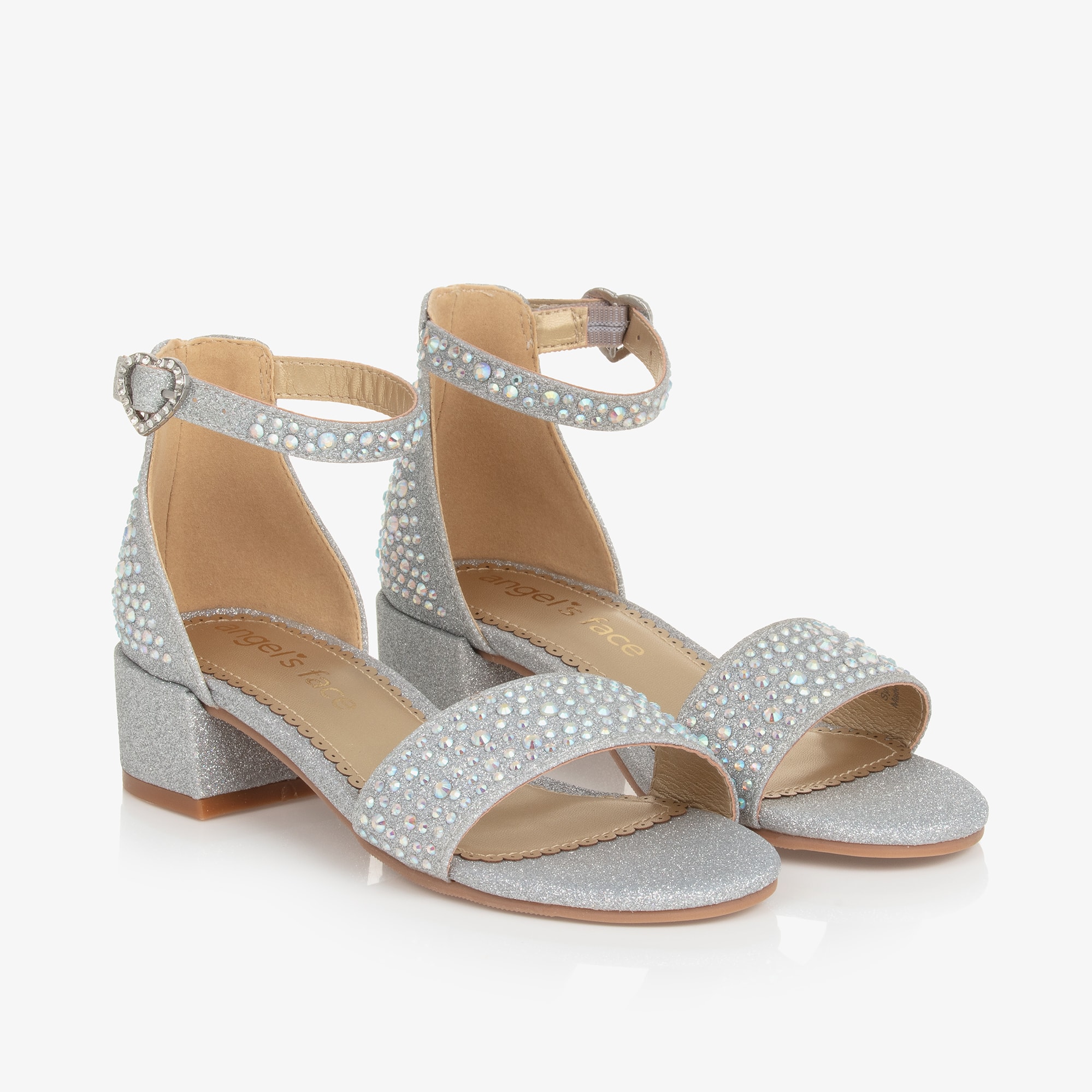 Girls Silver Diamanté Heeled Sandals - View 1