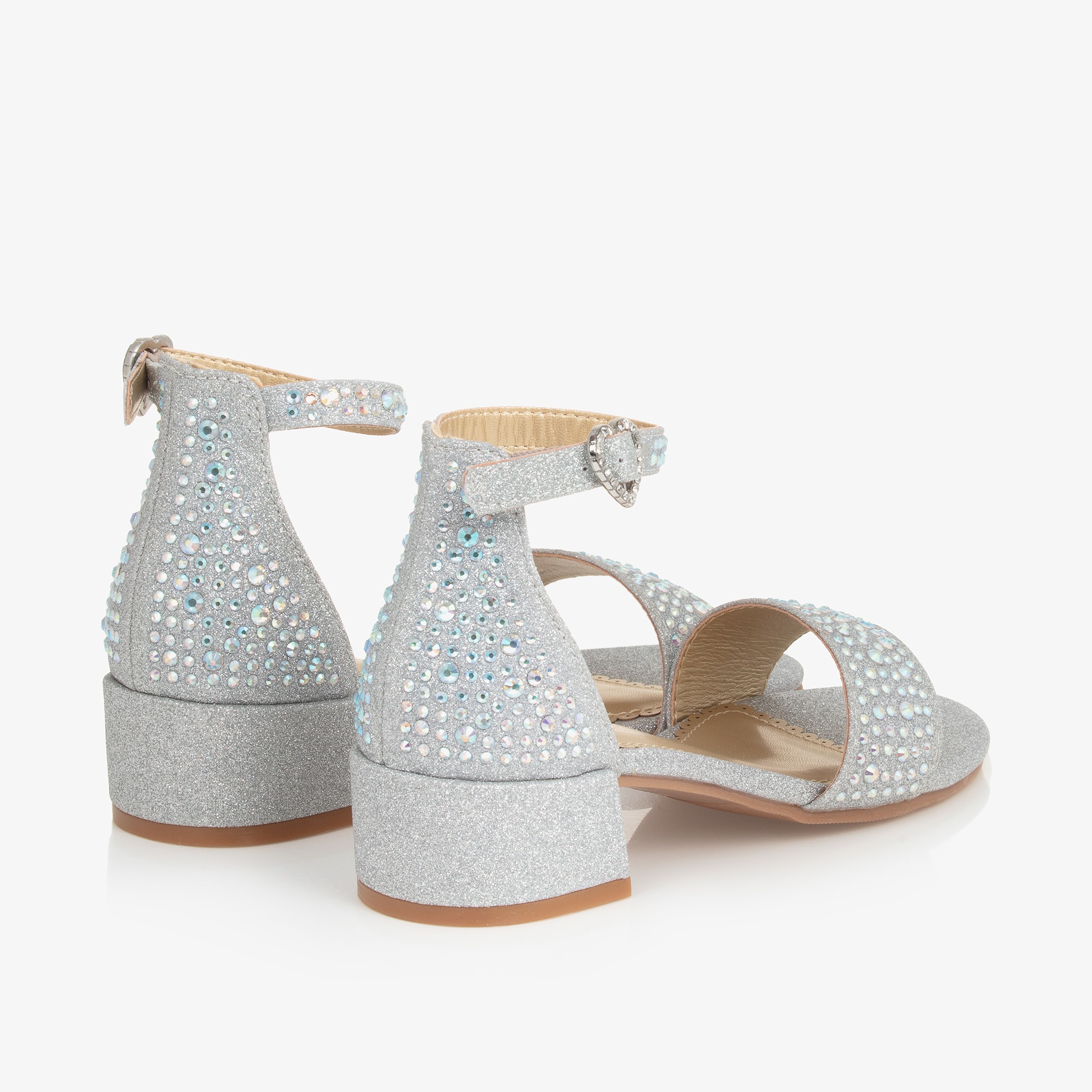 Girls Silver Diamanté Heeled Sandals - View 3