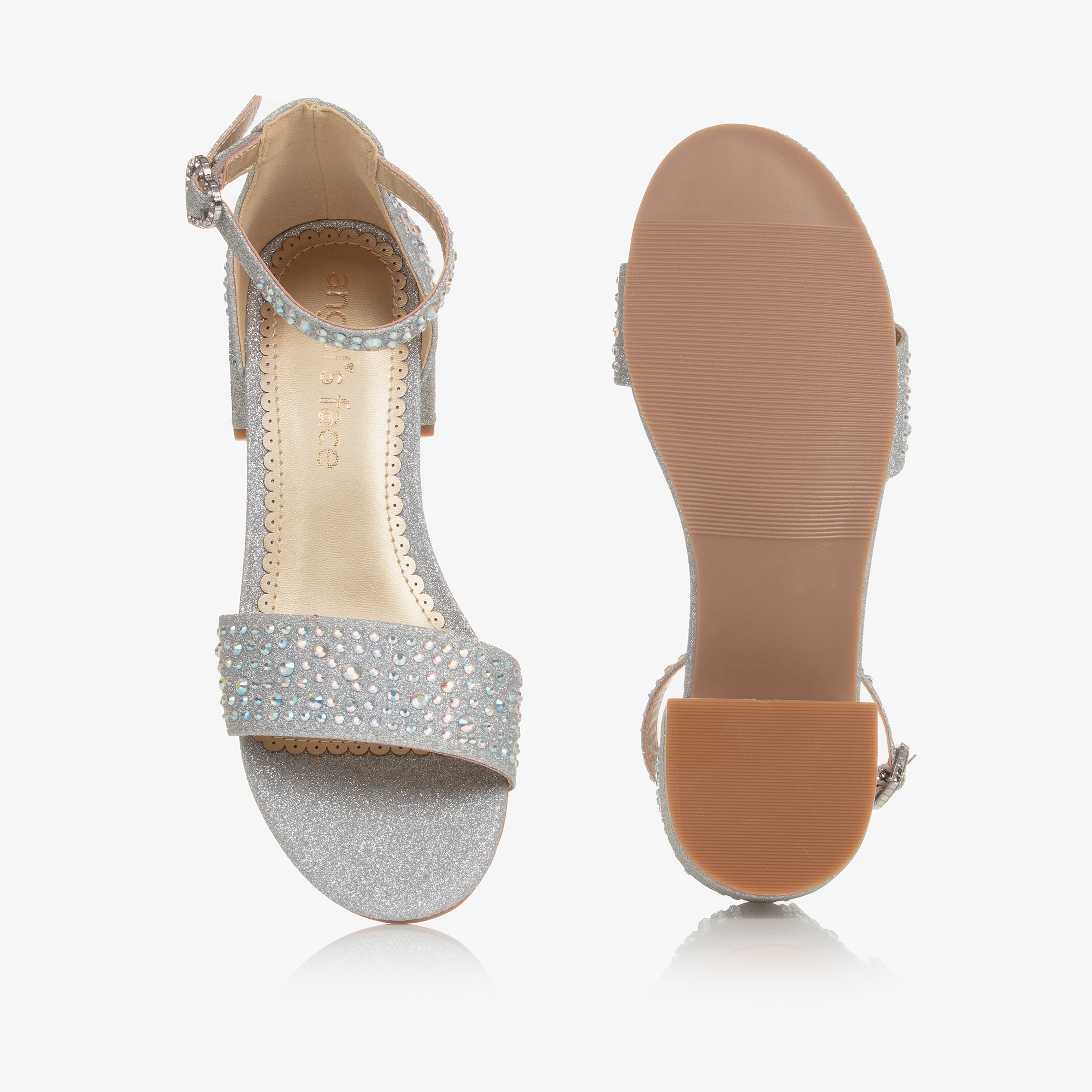 Girls Silver Diamanté Heeled Sandals - View 4