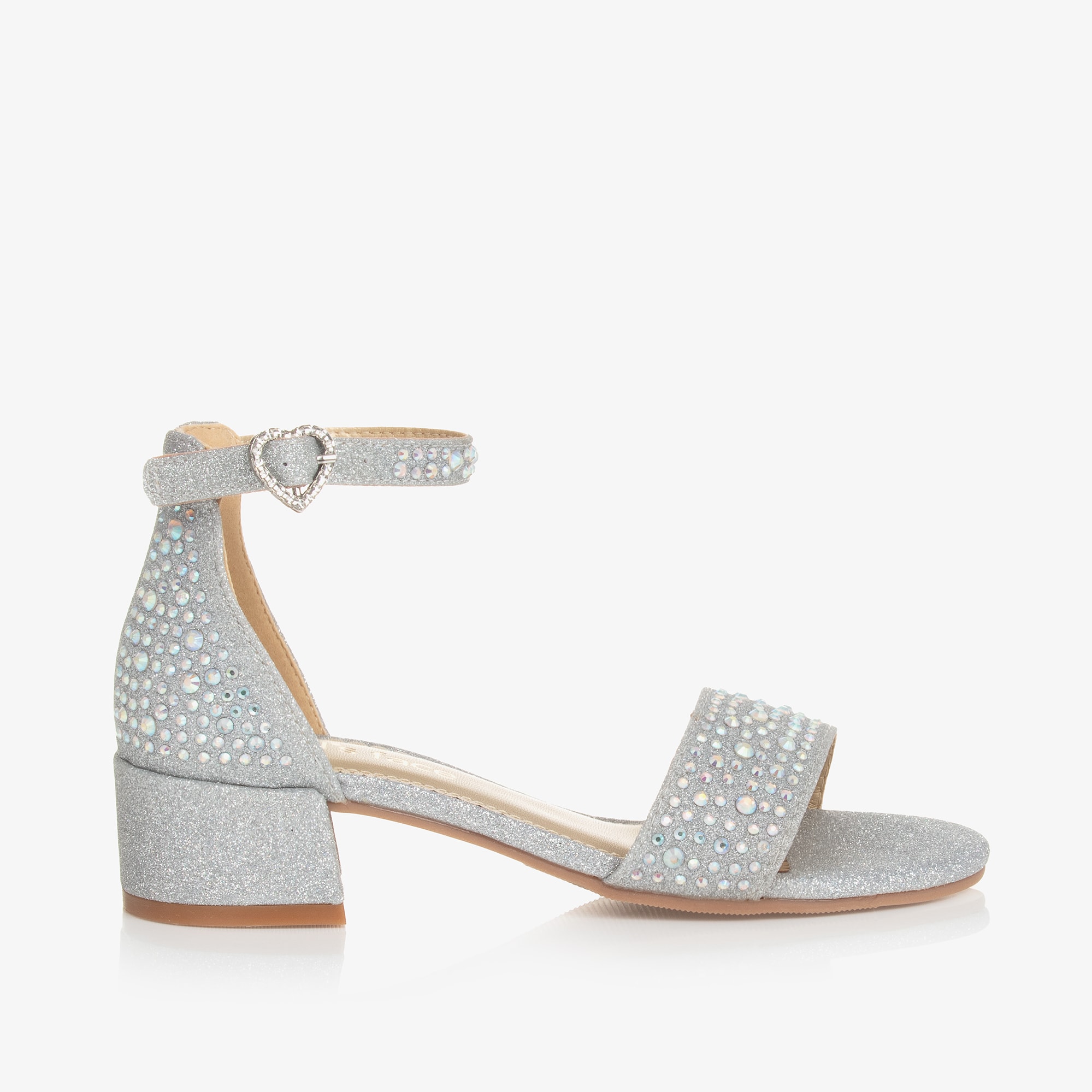 Girls Silver Diamanté Heeled Sandals - View 5