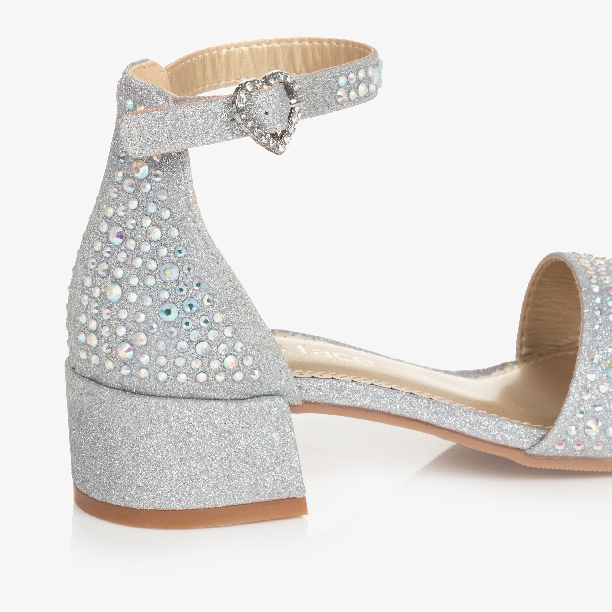 Girls Silver Diamanté Heeled Sandals - View 6