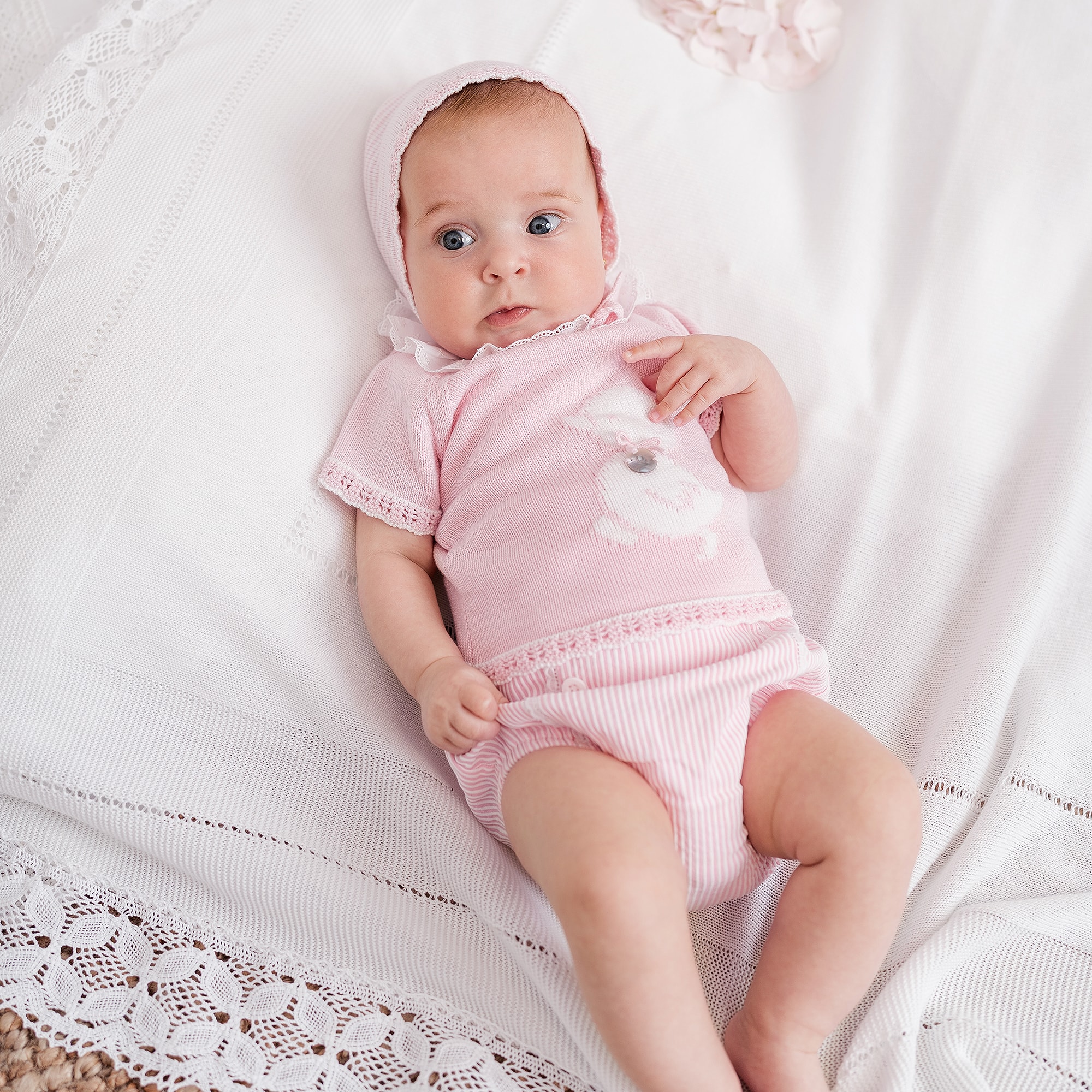 Baby Girls Pink Duck & Stripe Cotton Shorts Set - View 2