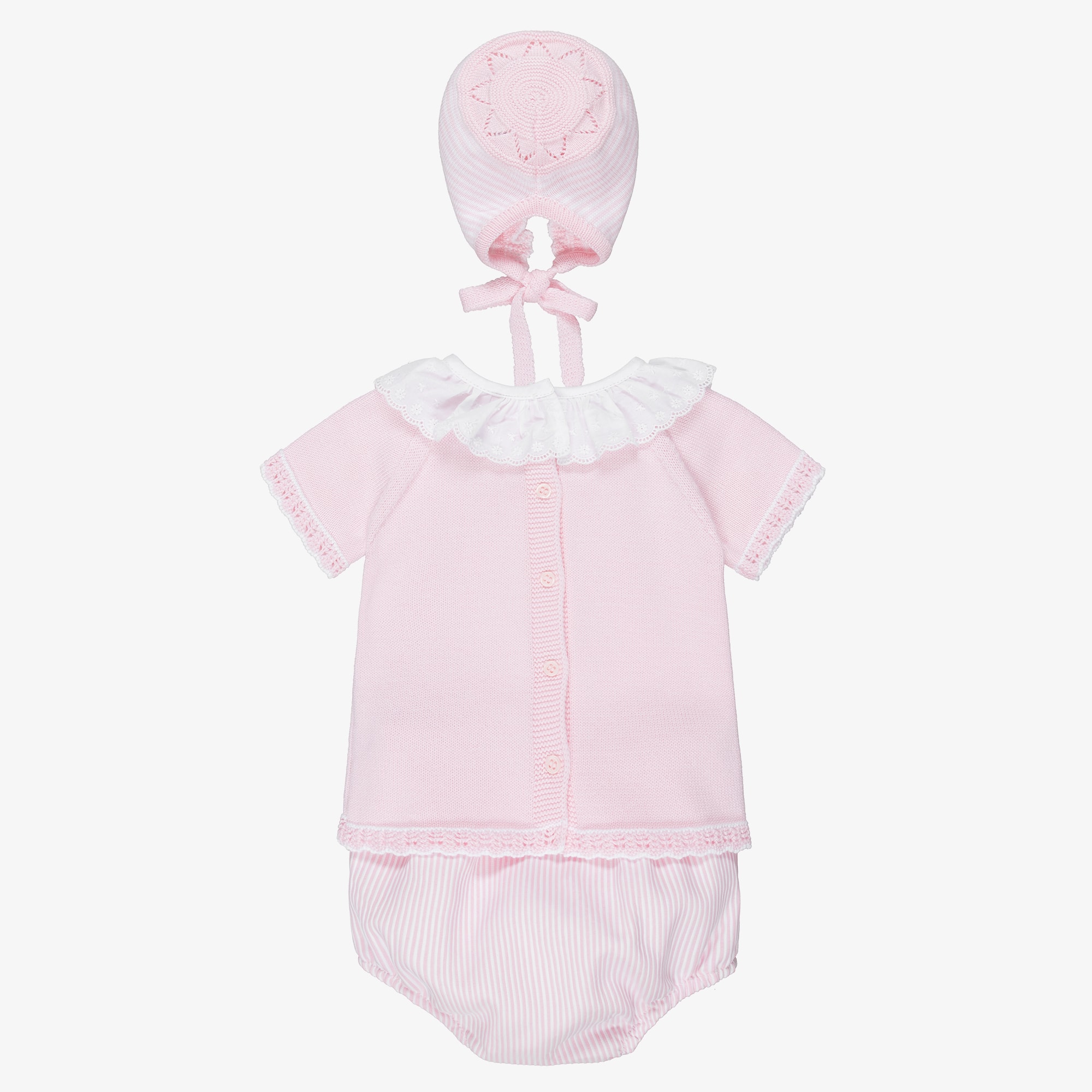 Baby Girls Pink Duck & Stripe Cotton Shorts Set - View 3