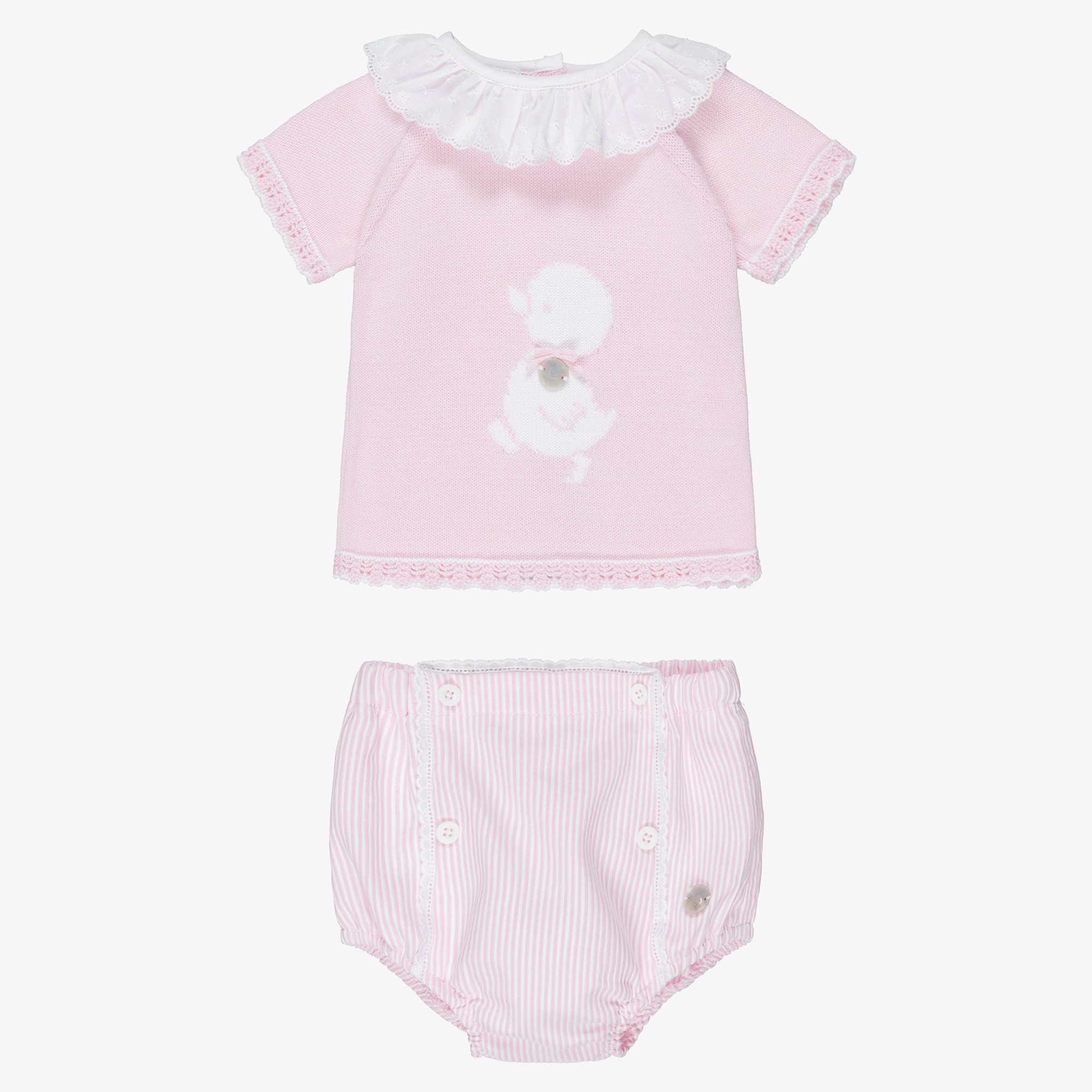 Baby Girls Pink Duck & Stripe Cotton Shorts Set - View 4