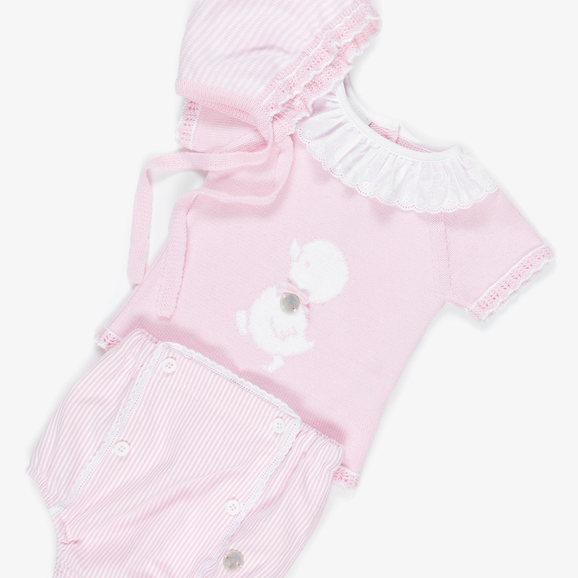 Baby Girls Pink Duck & Stripe Cotton Shorts Set - View 7