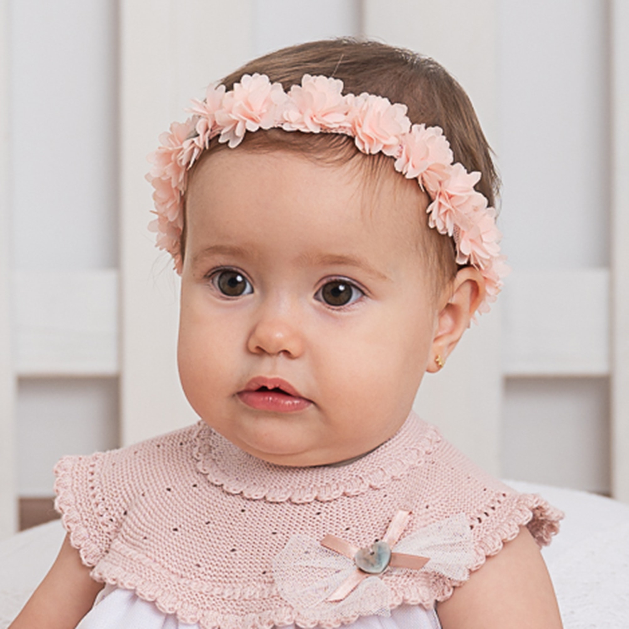 Baby Girls Pink Fabric Flowers Headband - View 2