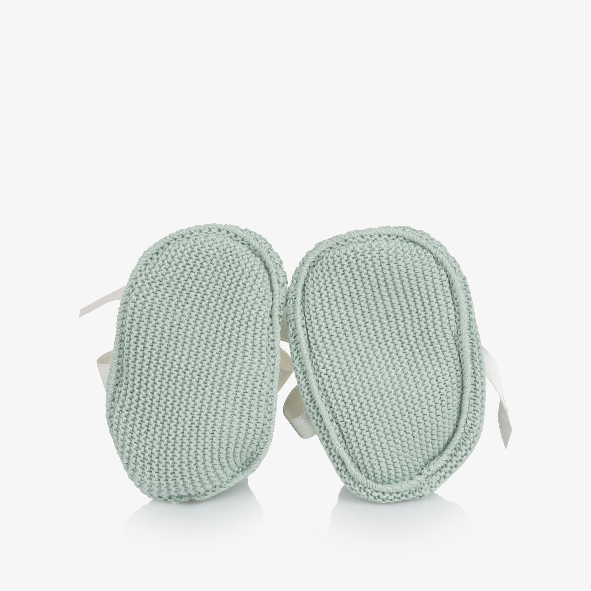 Pastel Green Knitted Booties with Satin Ties - View 5