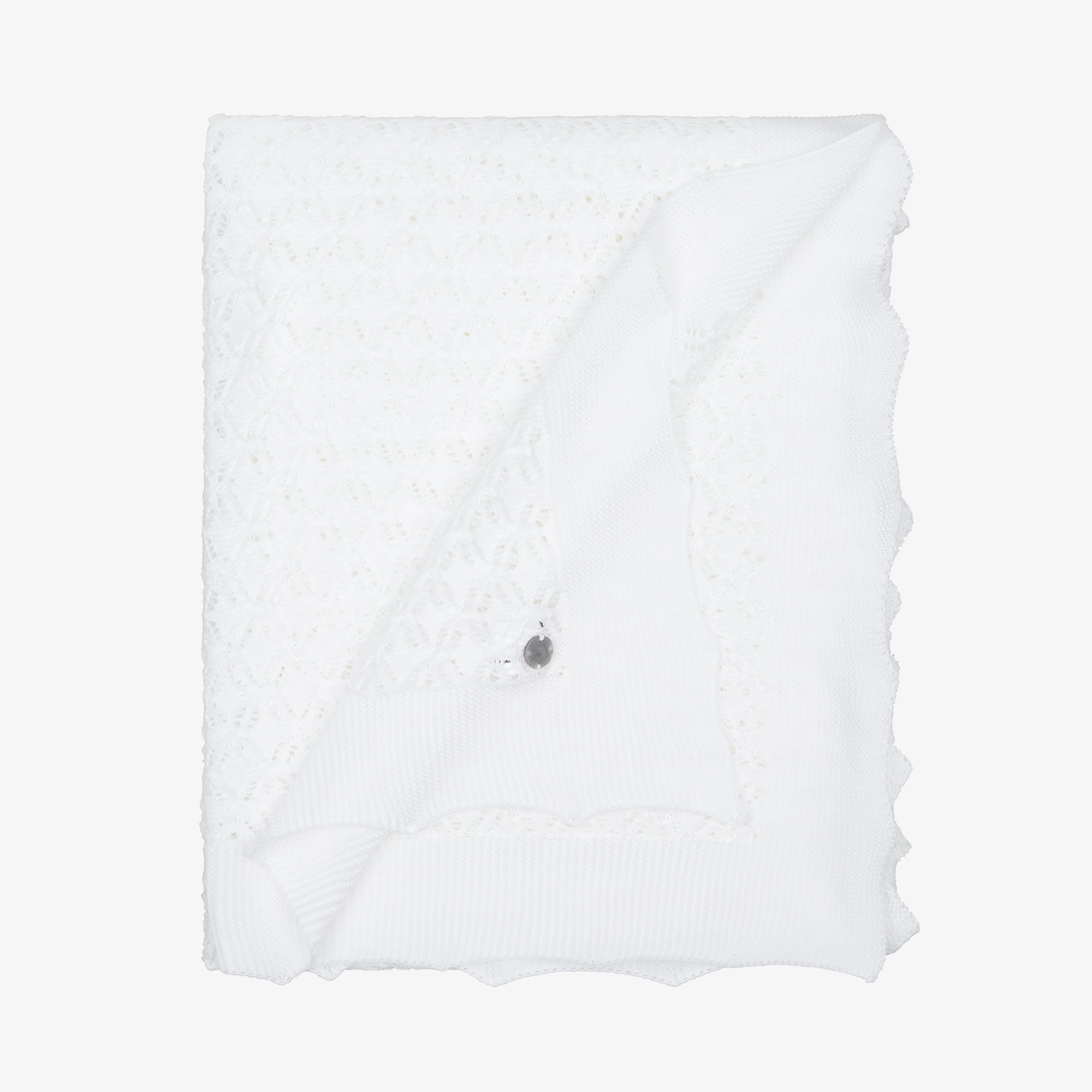 White Knitted Open Work Shawl (128cm) - View 1