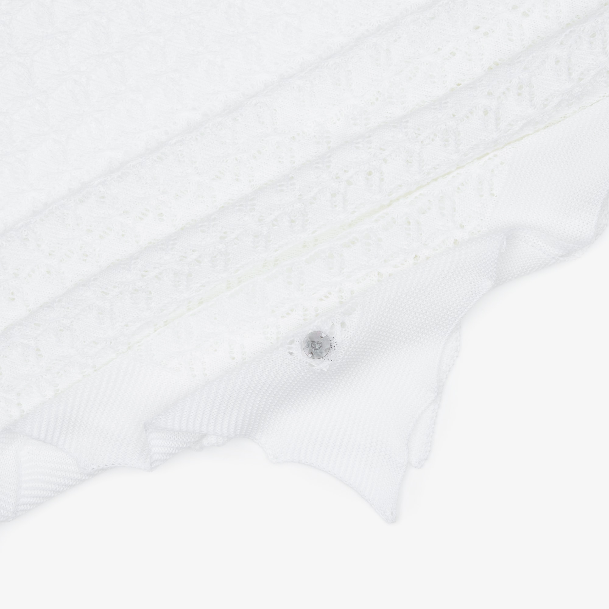 White Knitted Open Work Shawl (128cm) - View 3