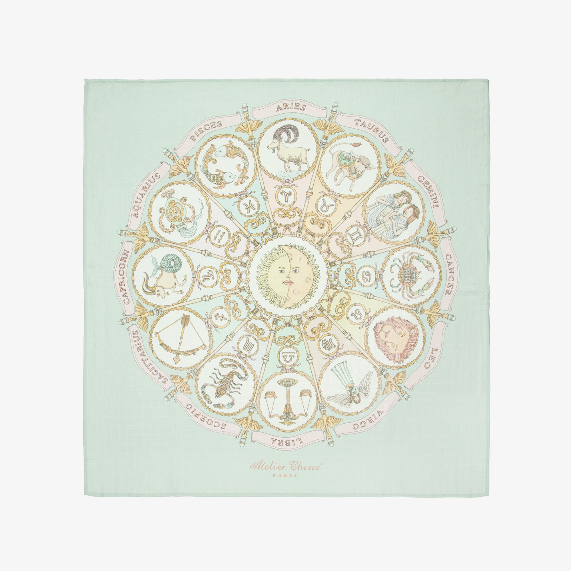 Aqua Blue Organic Cotton Zodiac Swaddle (100cm) - View 1