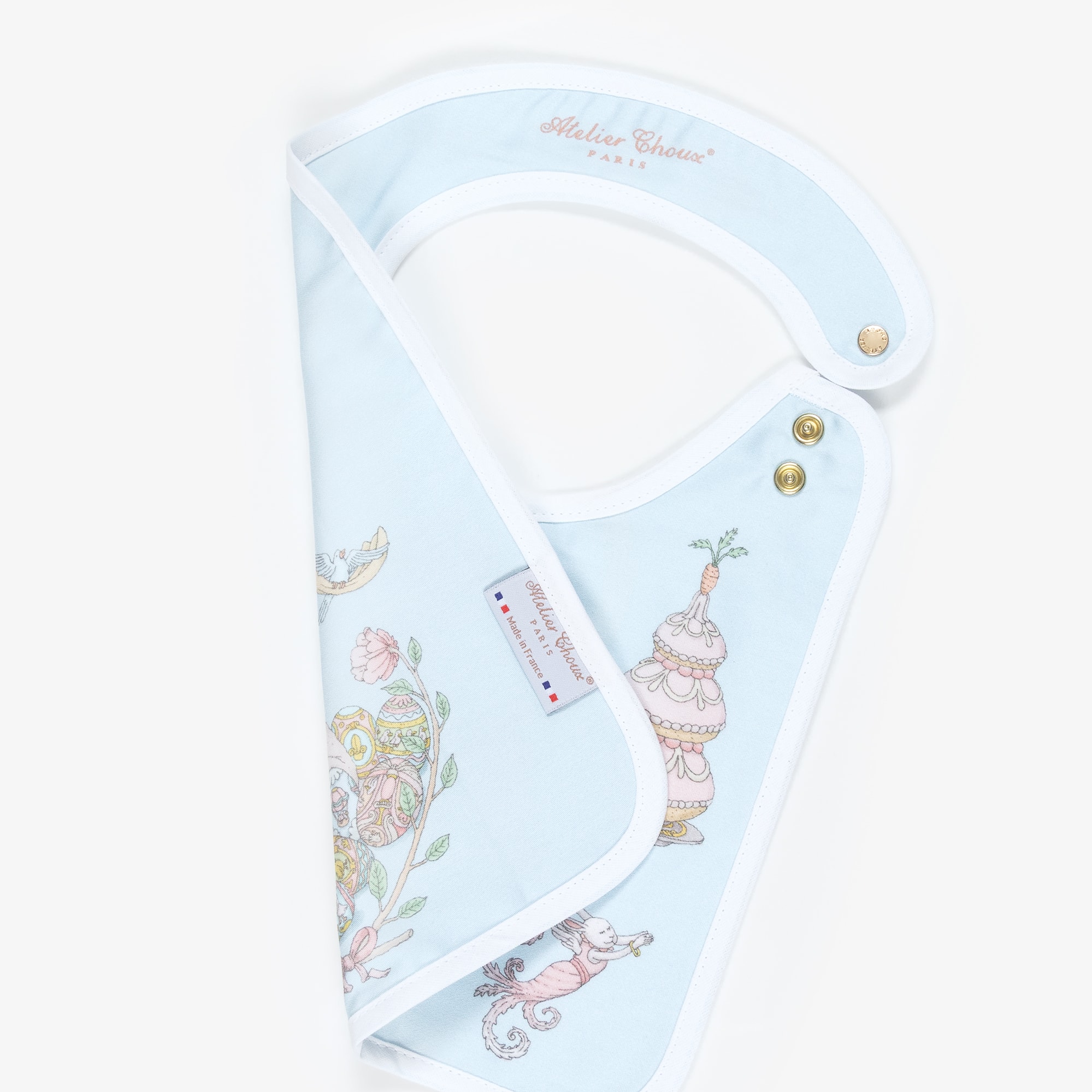 Blue Organic Cotton Spring Bunny Print Bib - View 3