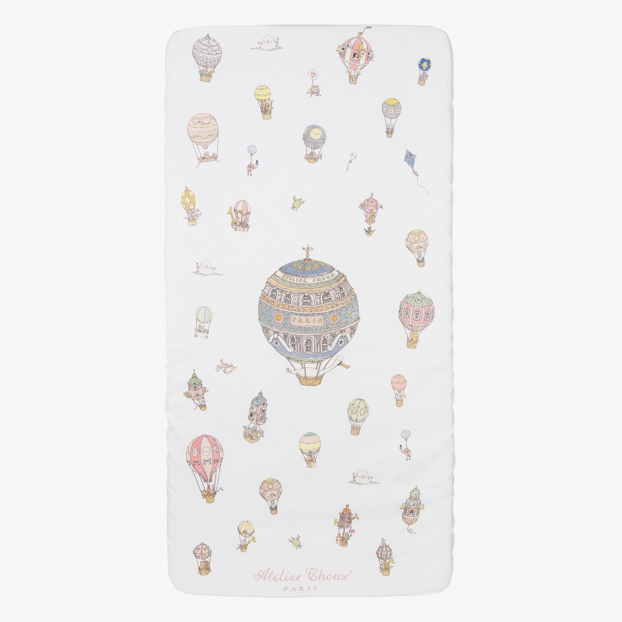 Ivory Cotton Sateen Fitted Crib Sheet with Pink Carousel (140cm) - View 1
