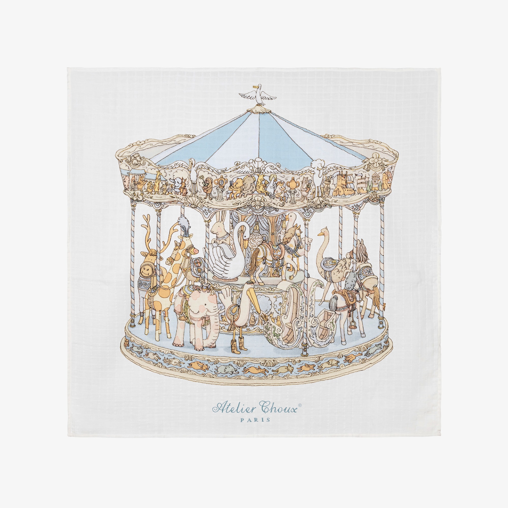 White & Blue Carousel Swaddle (97cm) - View 1