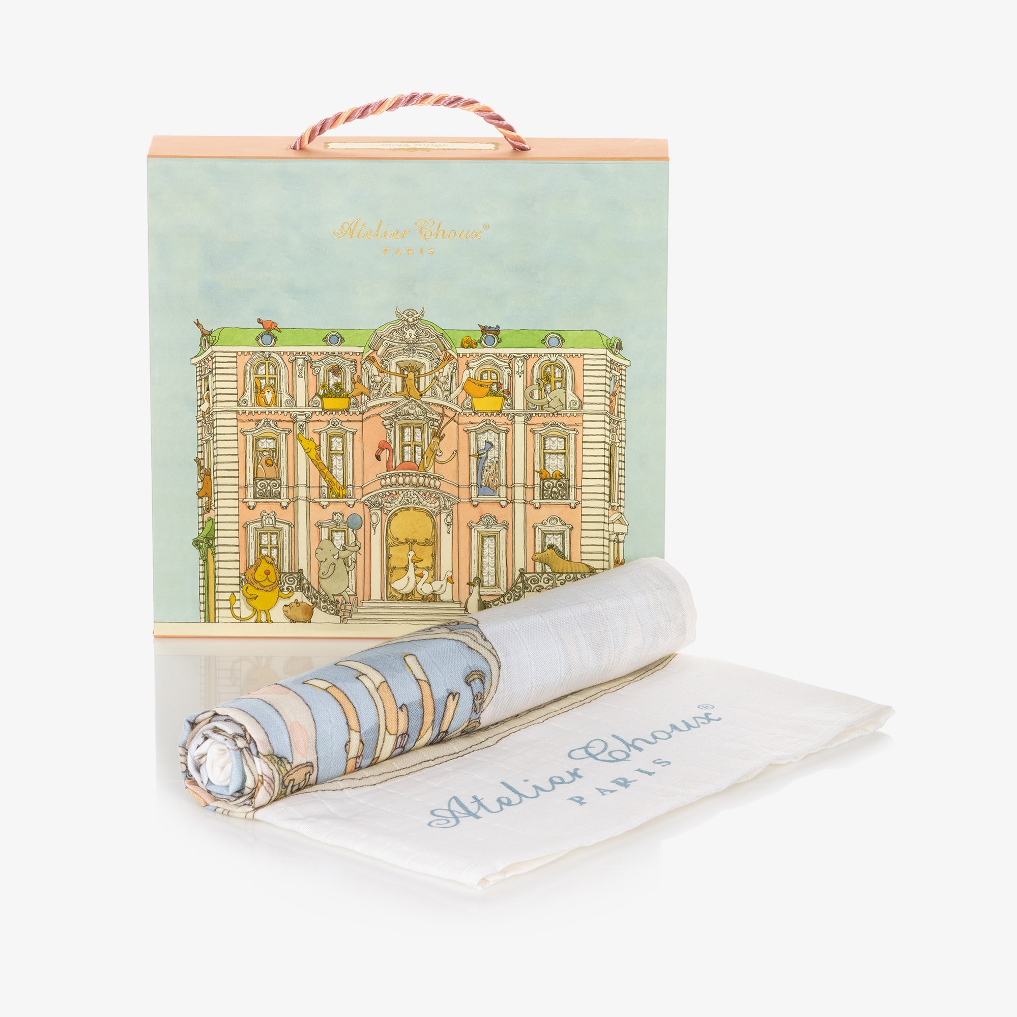 White & Blue Carousel Swaddle (97cm) - View 3
