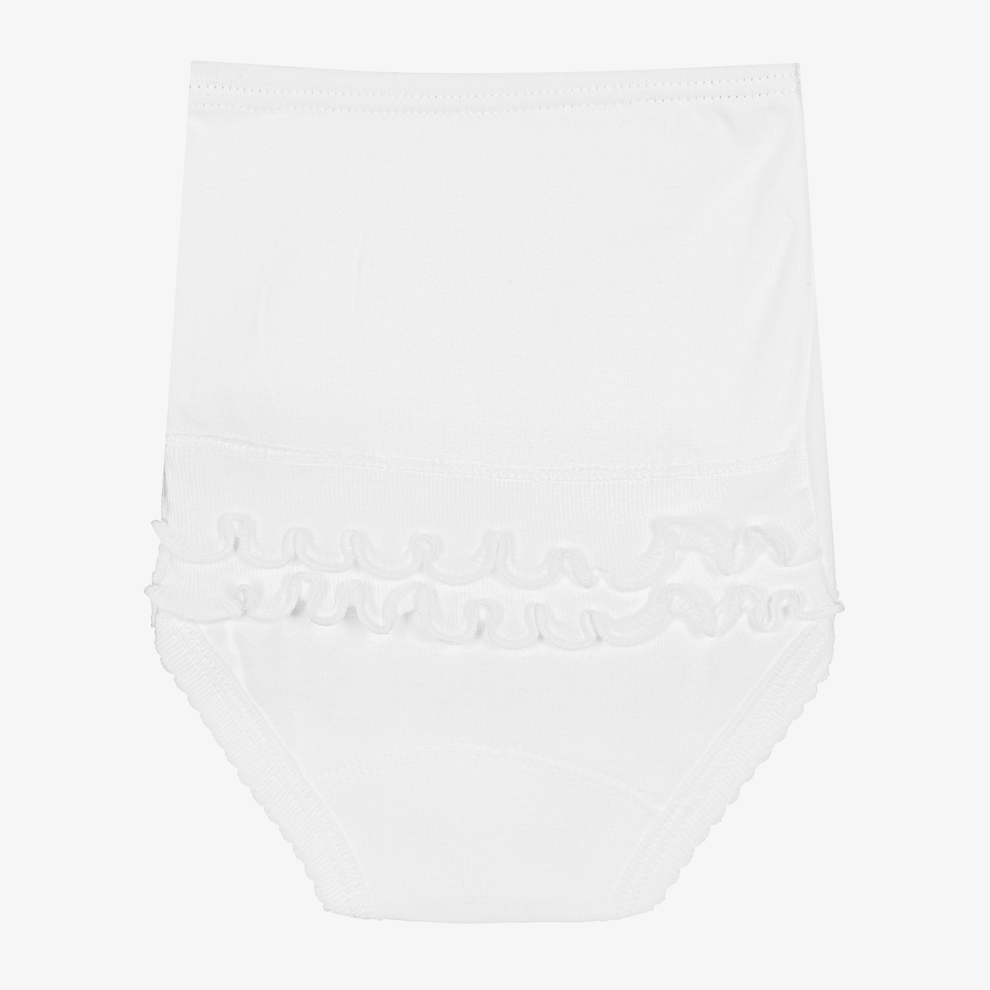 Girls White Cotton Frilly Pants - View 2