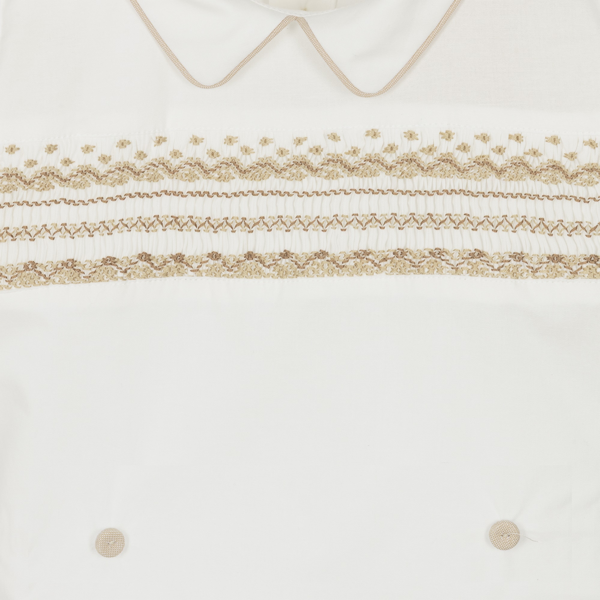 Boys Beige Hand-Smocked Cotton Buster Suit - View 5