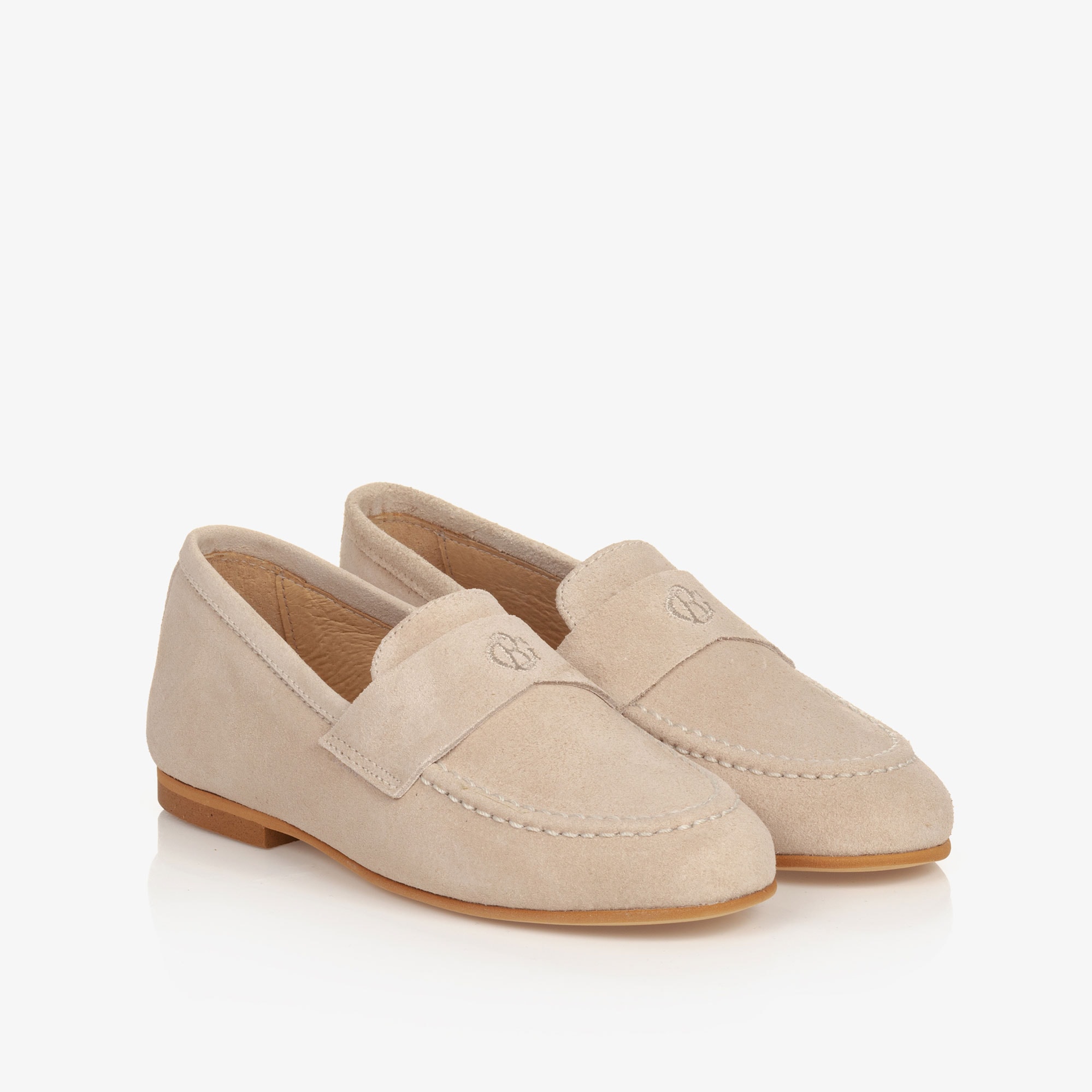 Boys Beige Leather Monogram Loafers - View 1