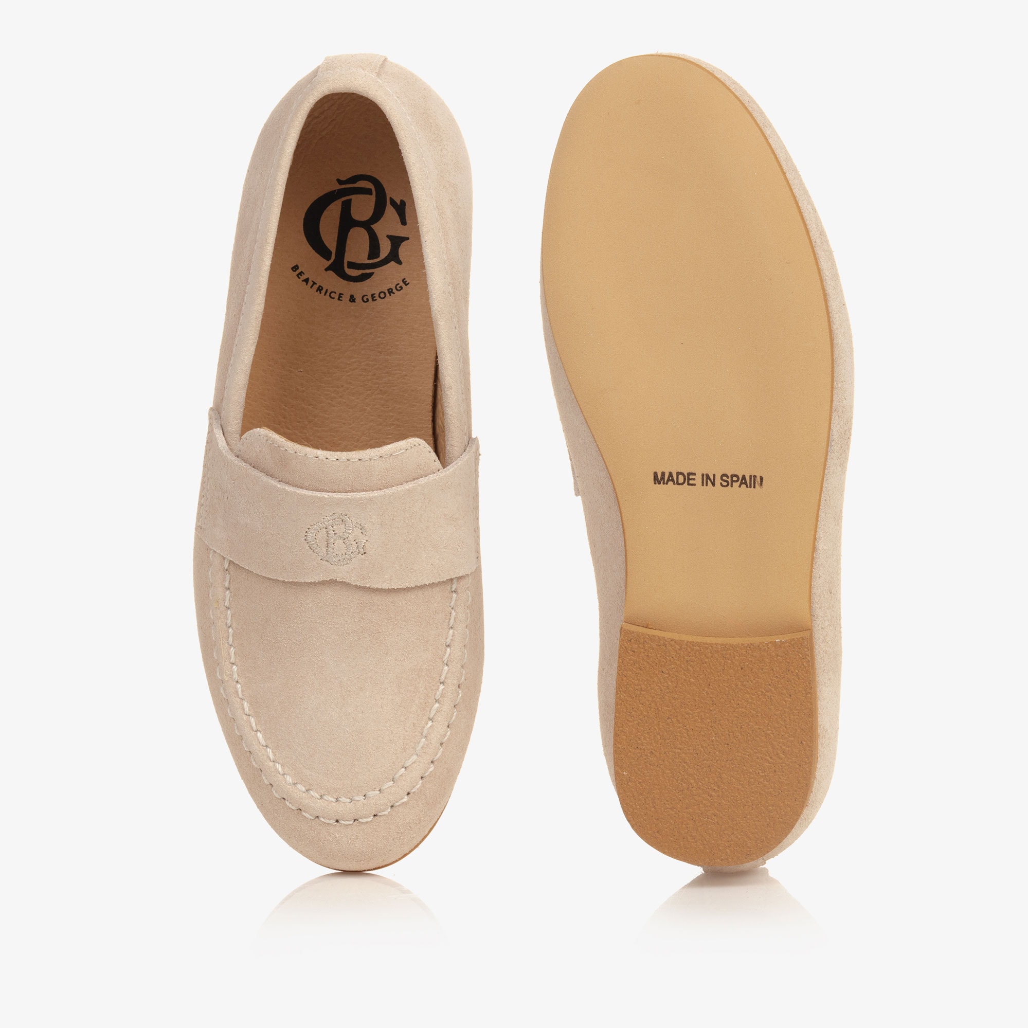 Boys Beige Leather Monogram Loafers - View 4