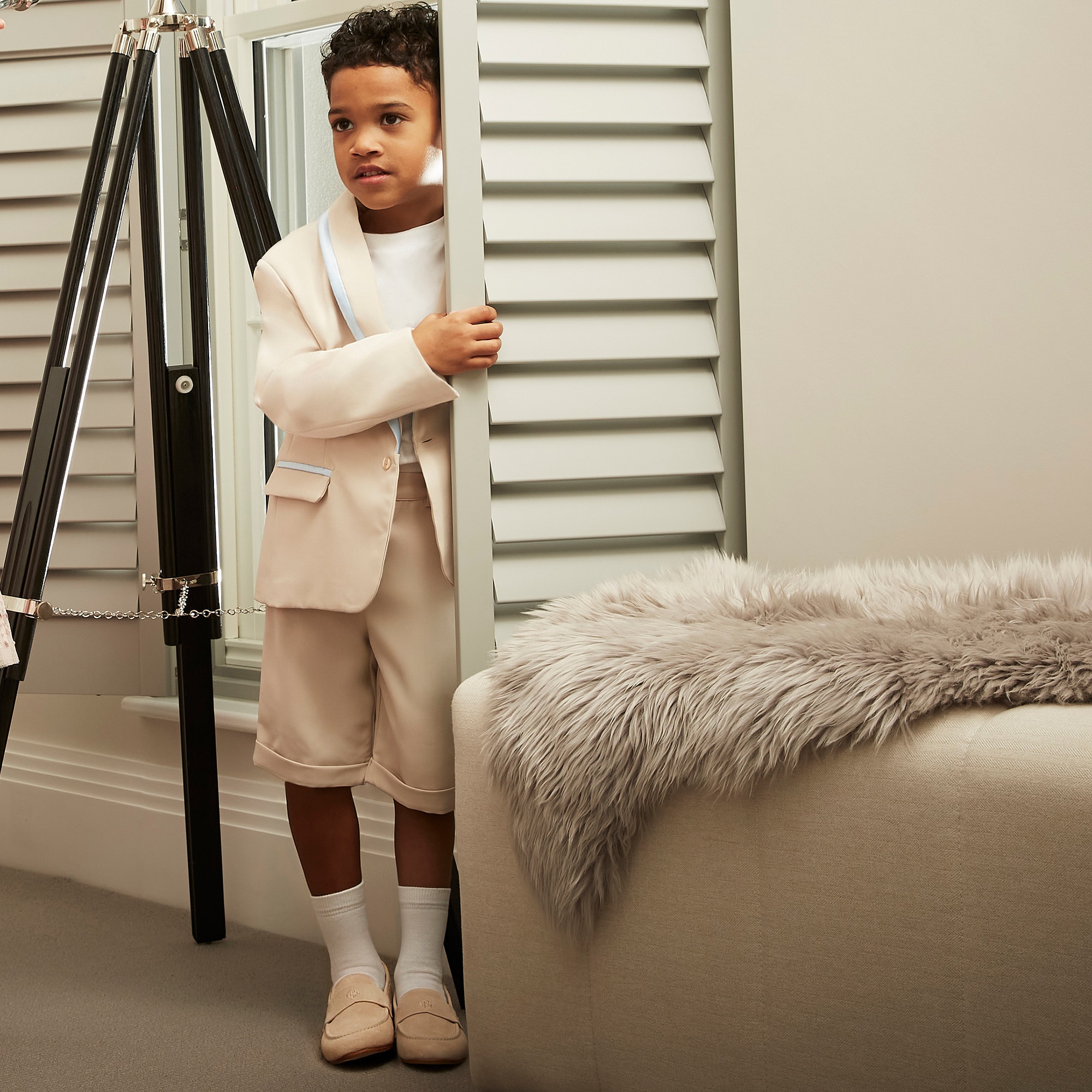 Boys Beige Leather Monogram Loafers - View 6