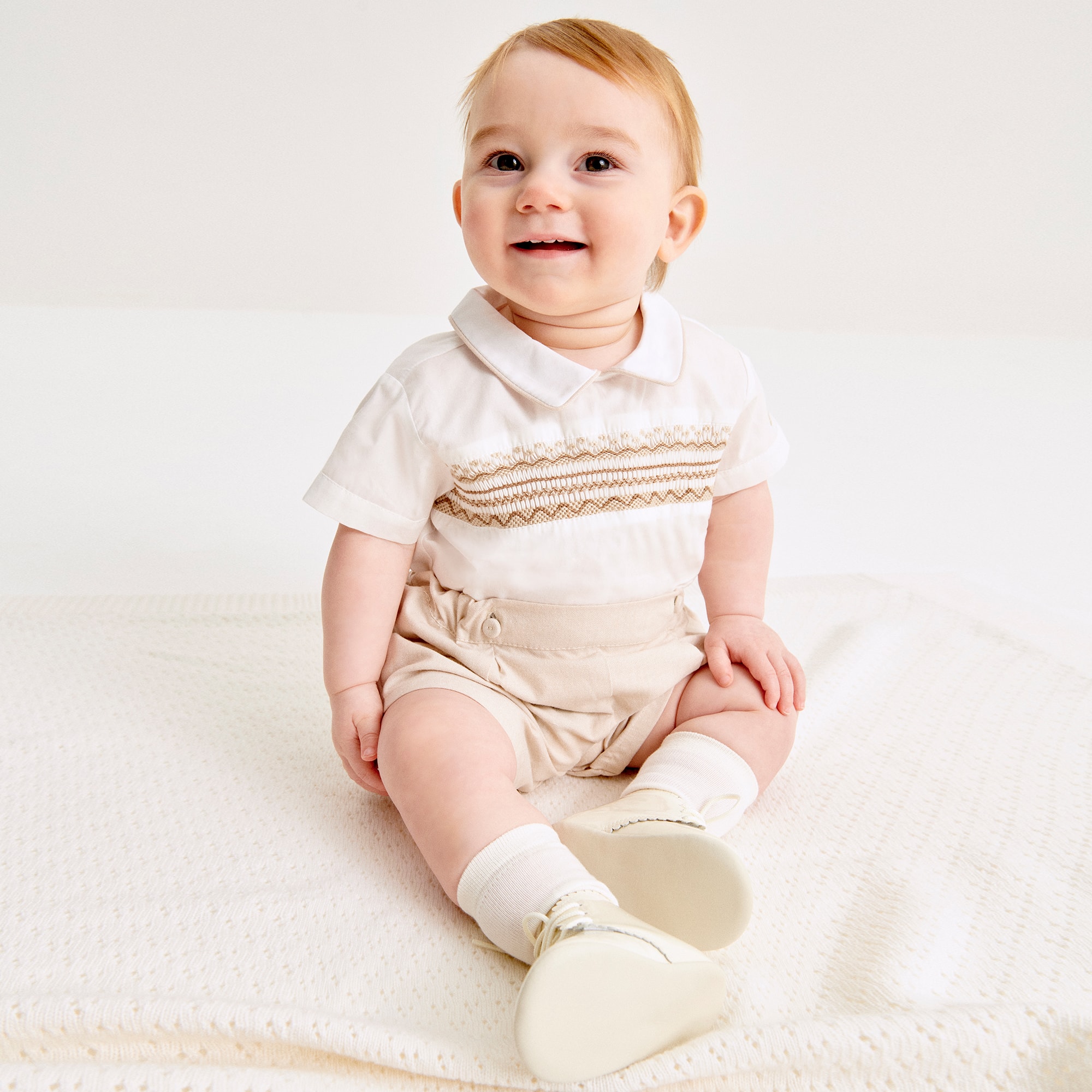 Boys Blue Hand-Smocked Cotton Buster Suit - View 2