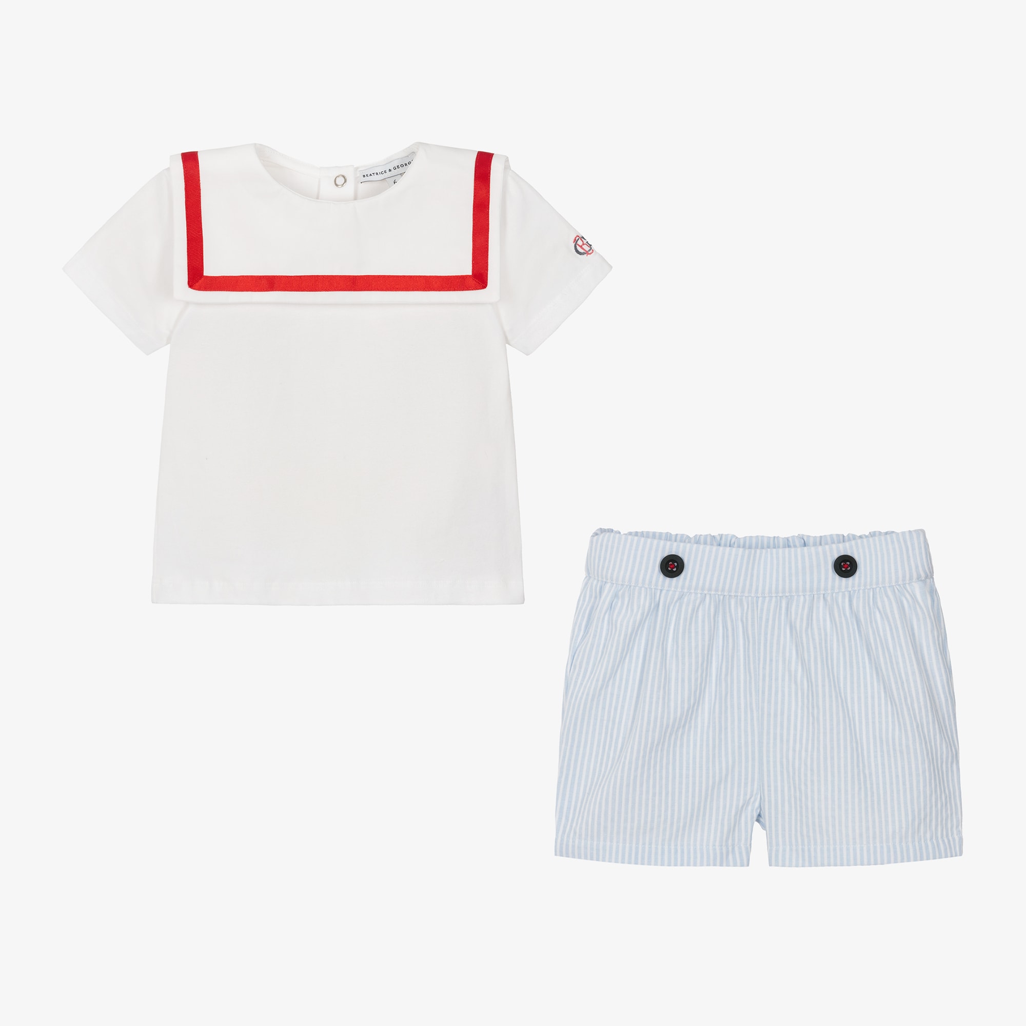 Boys Blue Stripe Cotton Sailor Shorts Set - View 3