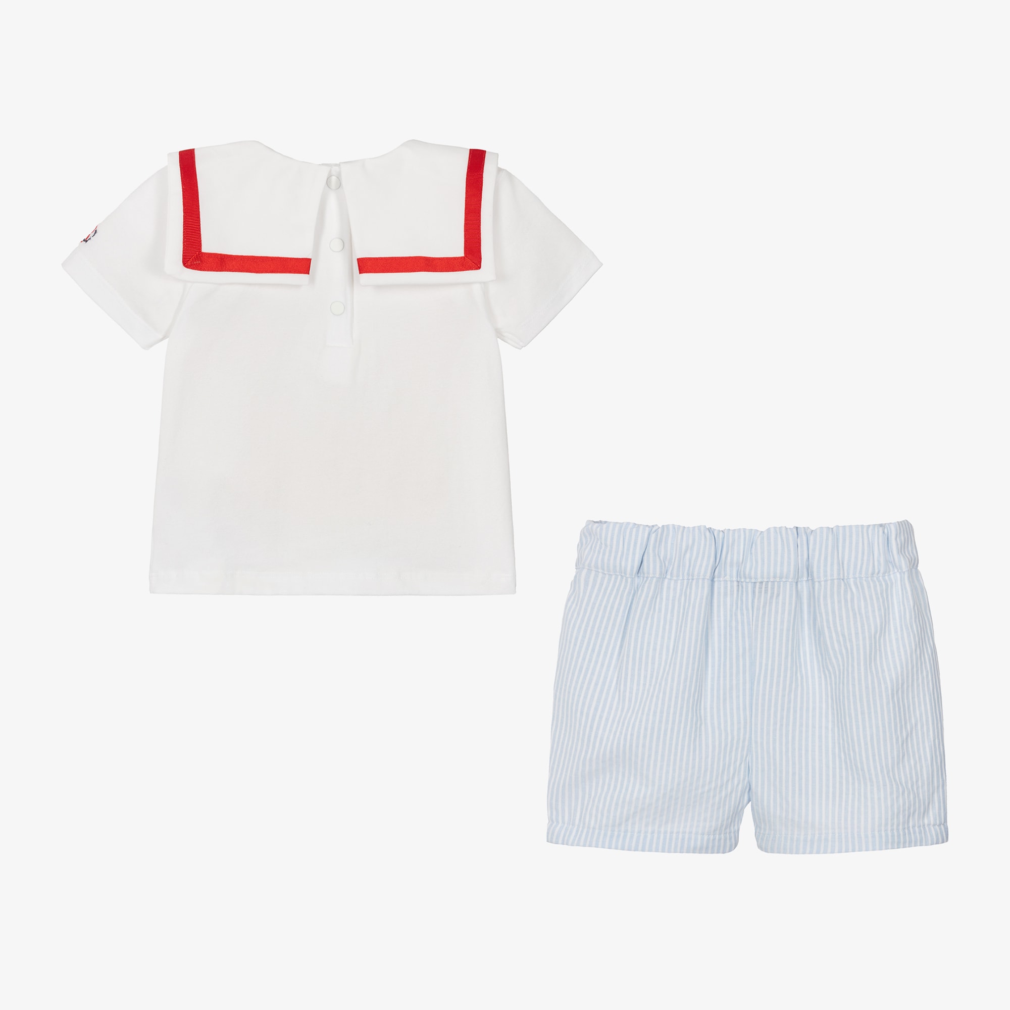 Boys Blue Stripe Cotton Sailor Shorts Set - View 4