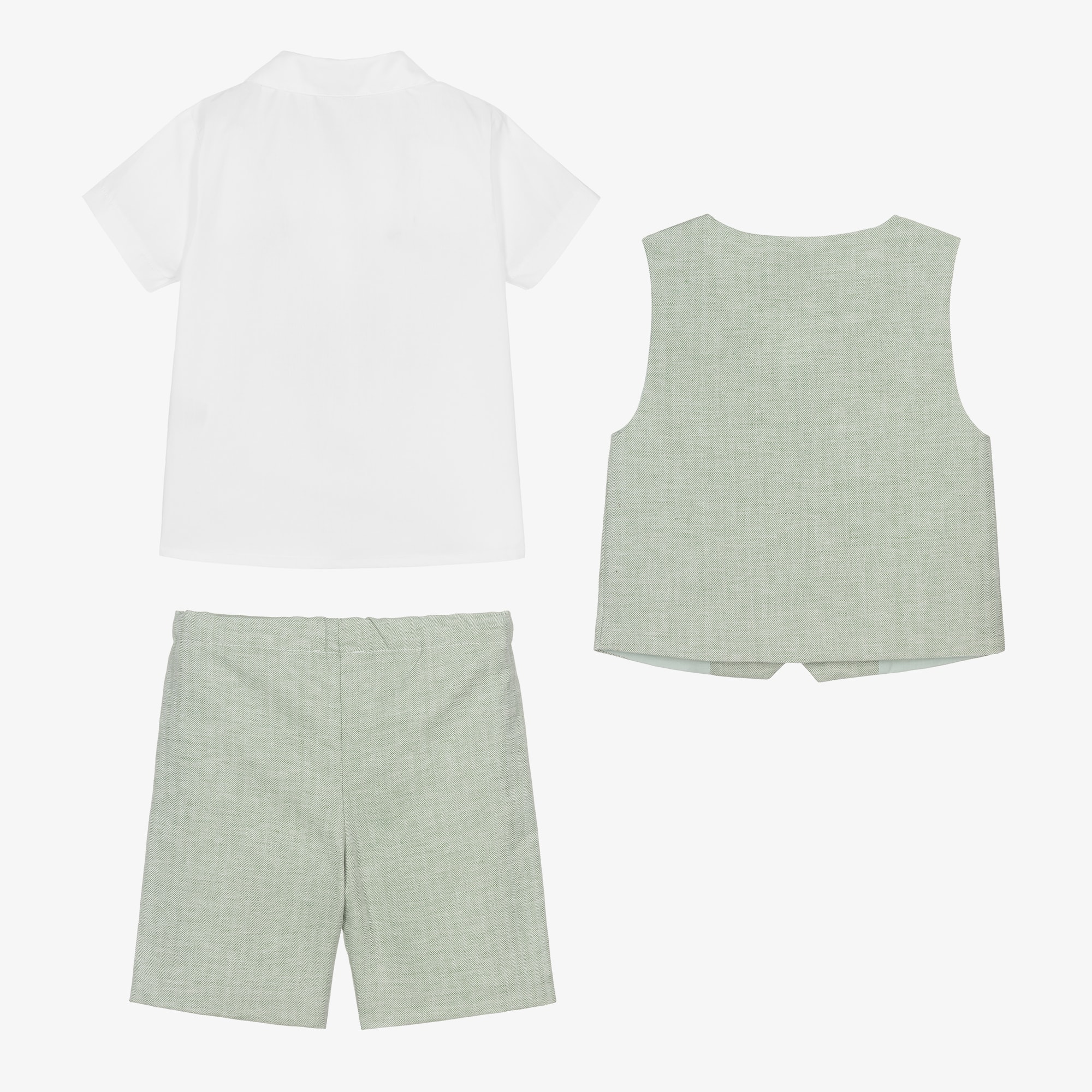 Boys Green Cotton & Linen Waistcoat Suit - View 4