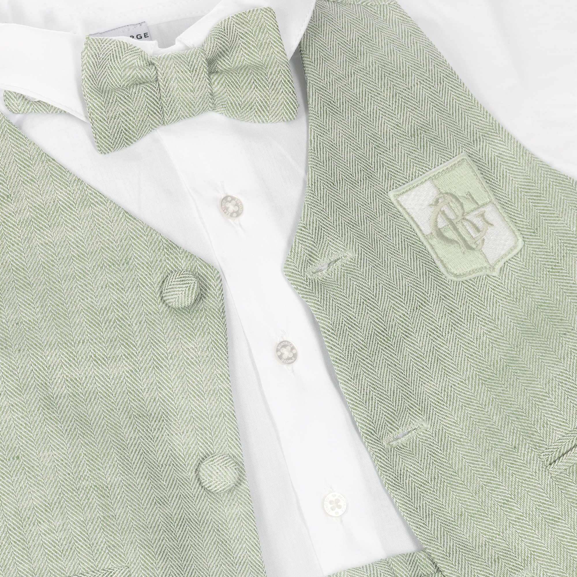 Boys Green Cotton & Linen Waistcoat Suit - View 7