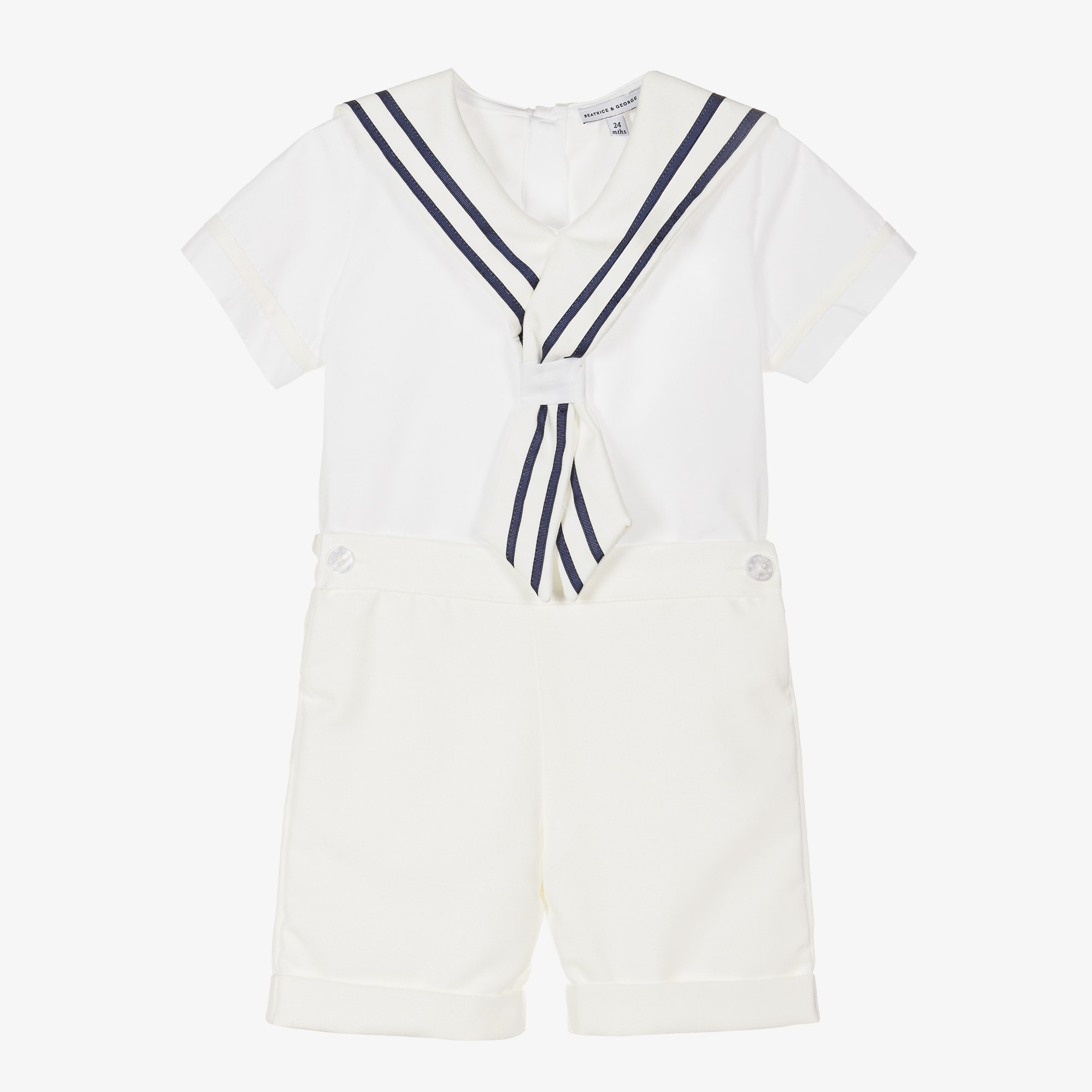 Boys Ivory Cotton Sailor Buster Suit - View 1