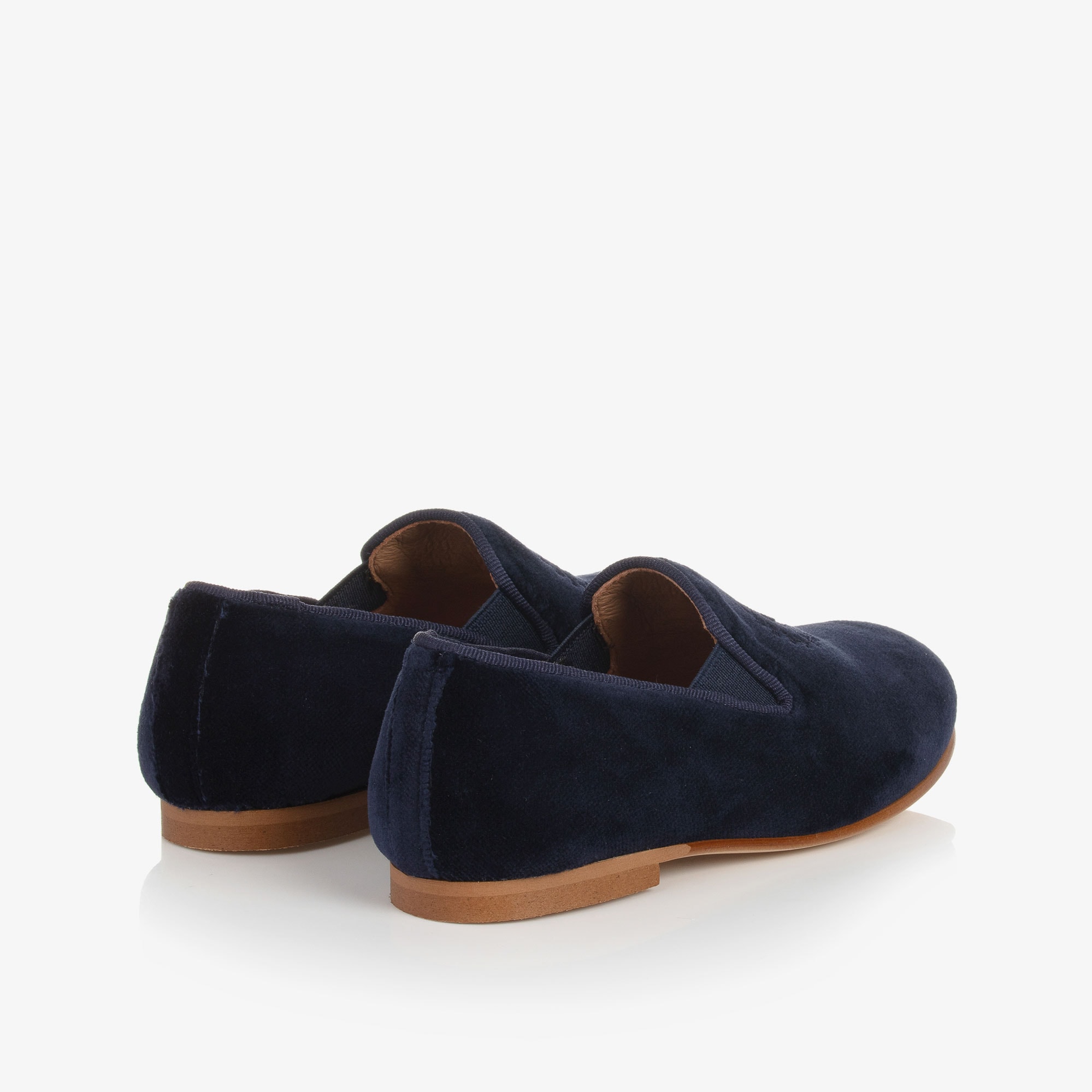 Boys Navy Blue Velvet Loafers - View 3