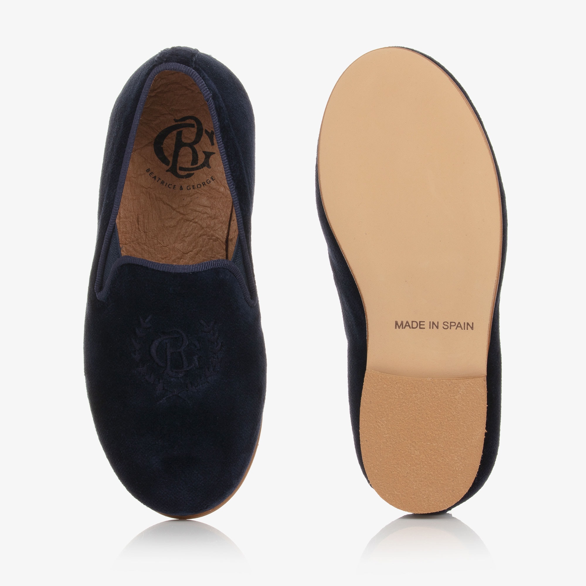 Boys Navy Blue Velvet Loafers - View 4
