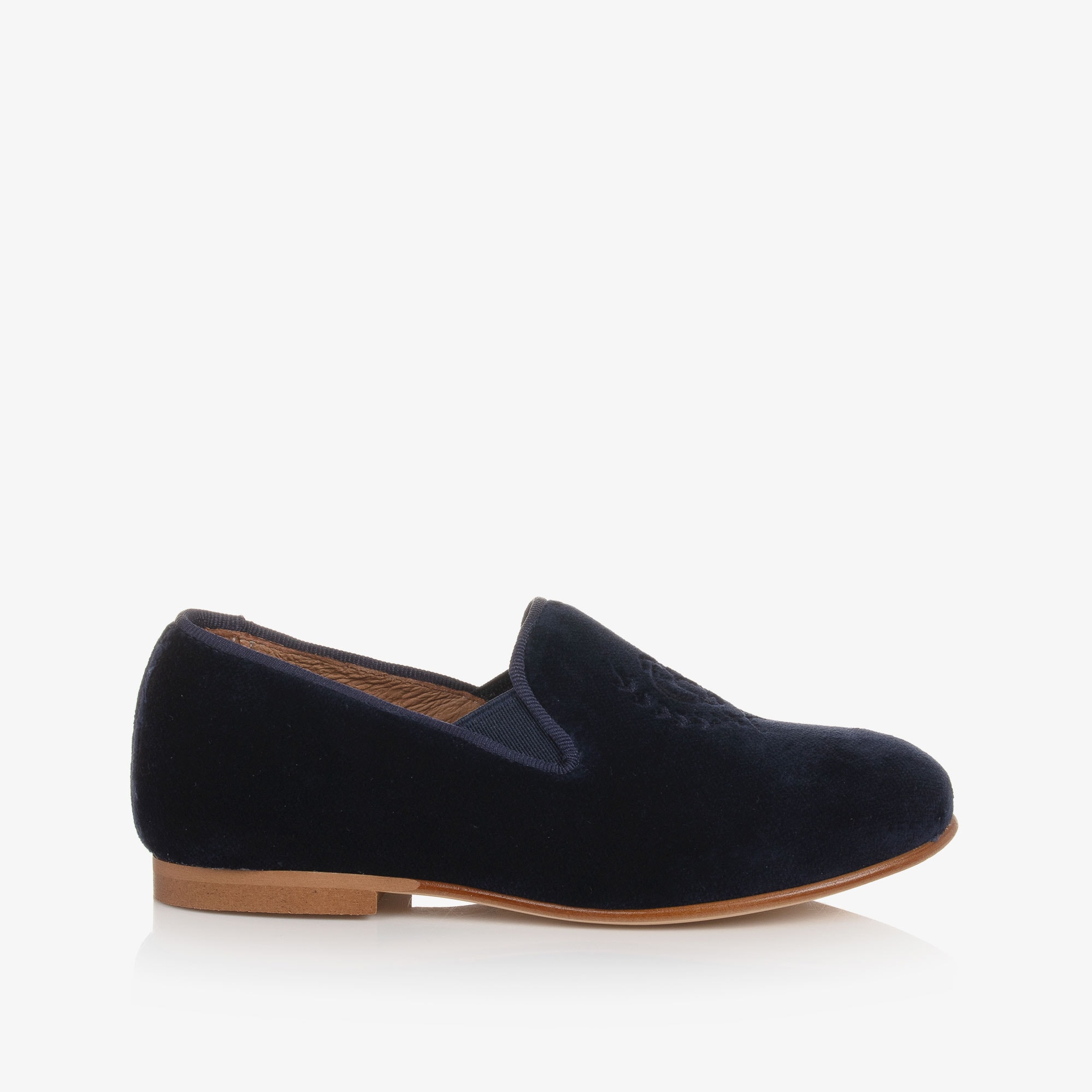 Boys Navy Blue Velvet Loafers - View 5