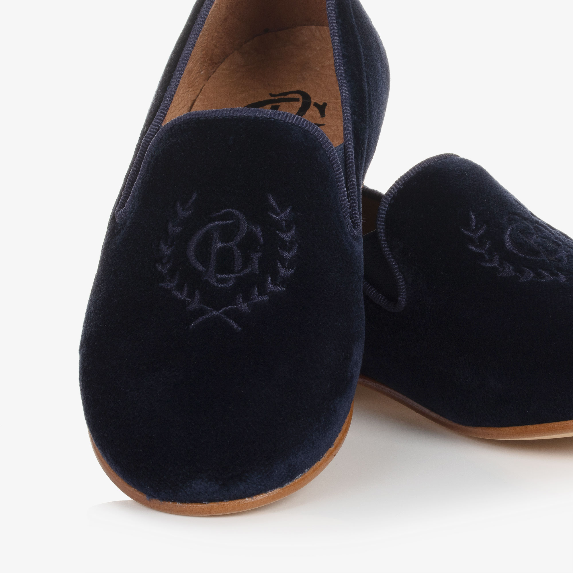 Boys Navy Blue Velvet Loafers - View 6