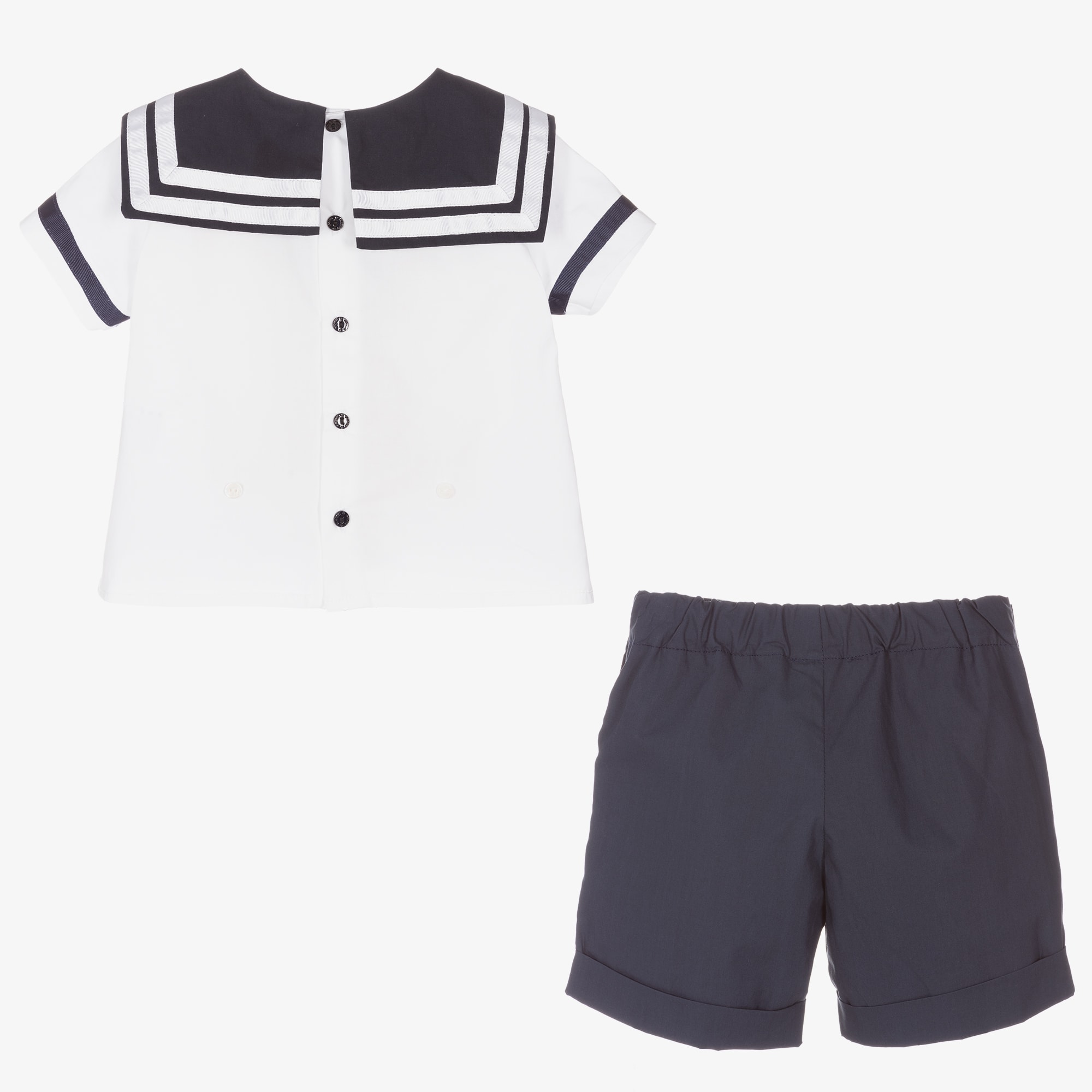 Boys White & Blue Cotton Sailor Buster Suit - View 4