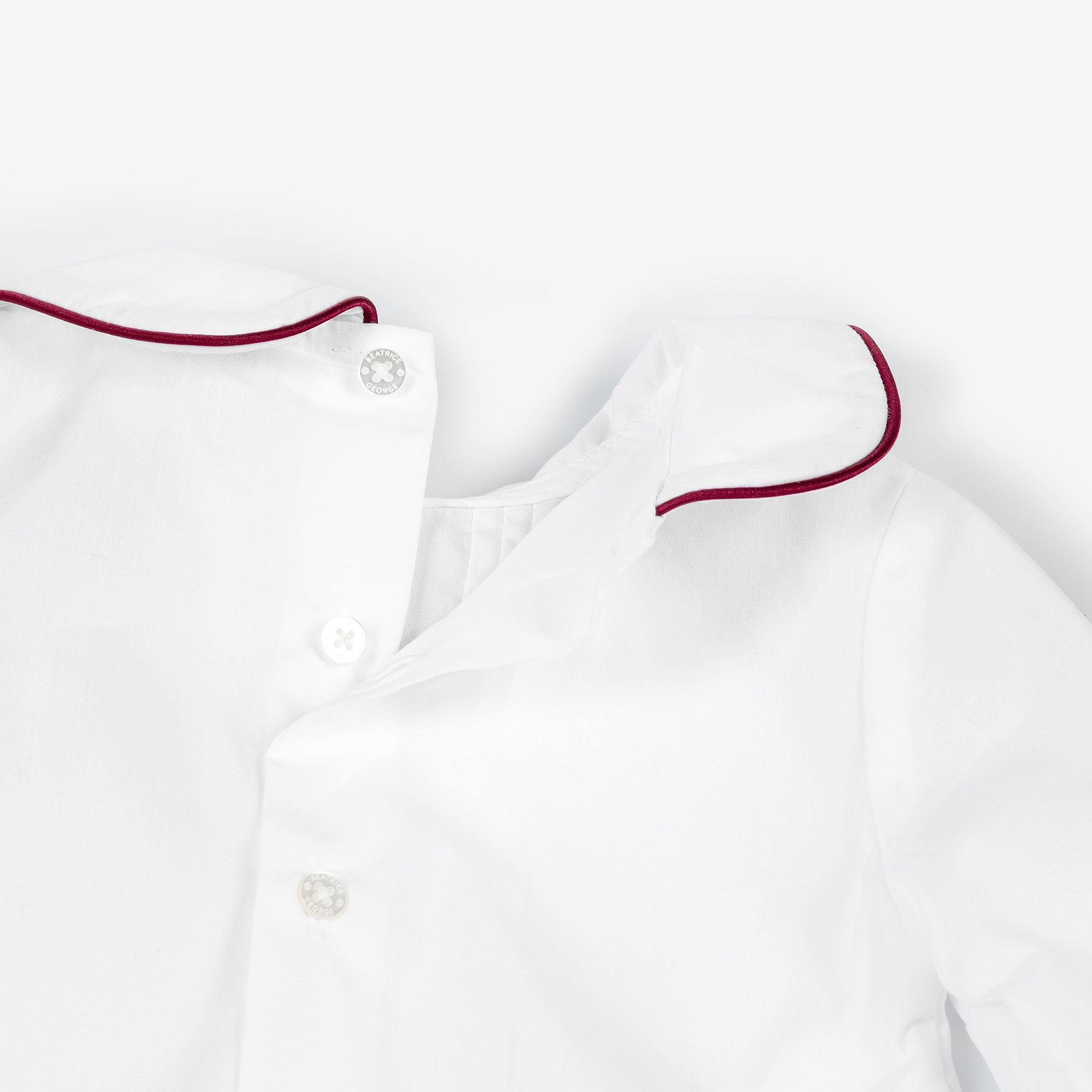 Boys White & Burgundy Red Velvet Buster Suit - View 7