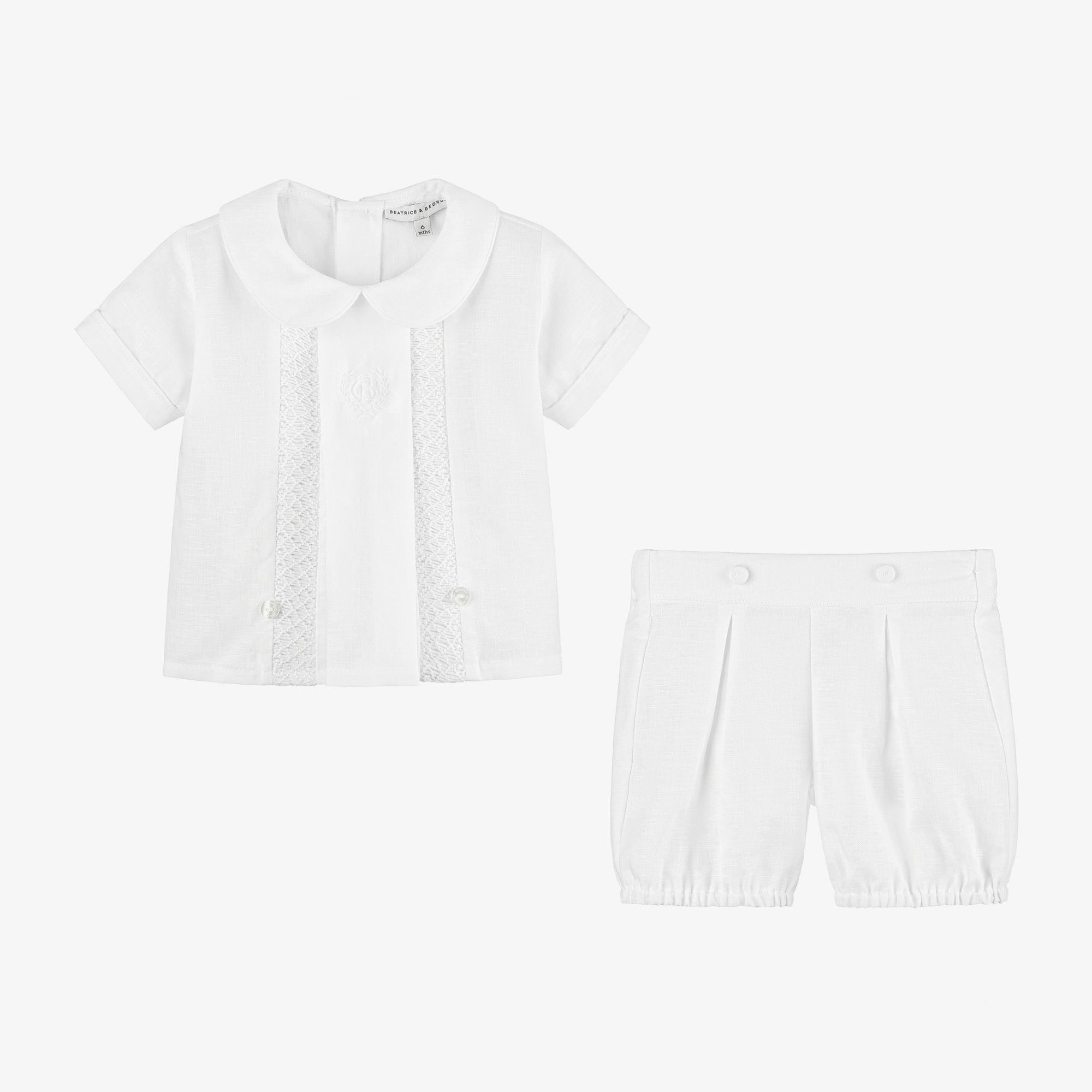 Boys White Linen & Cotton Buster Suit - View 3