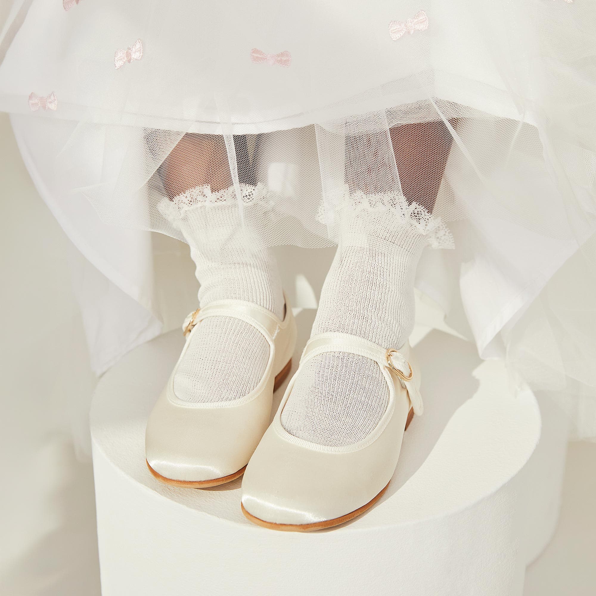Girls Ivory Satin Mary Jane Shoes - alternate view