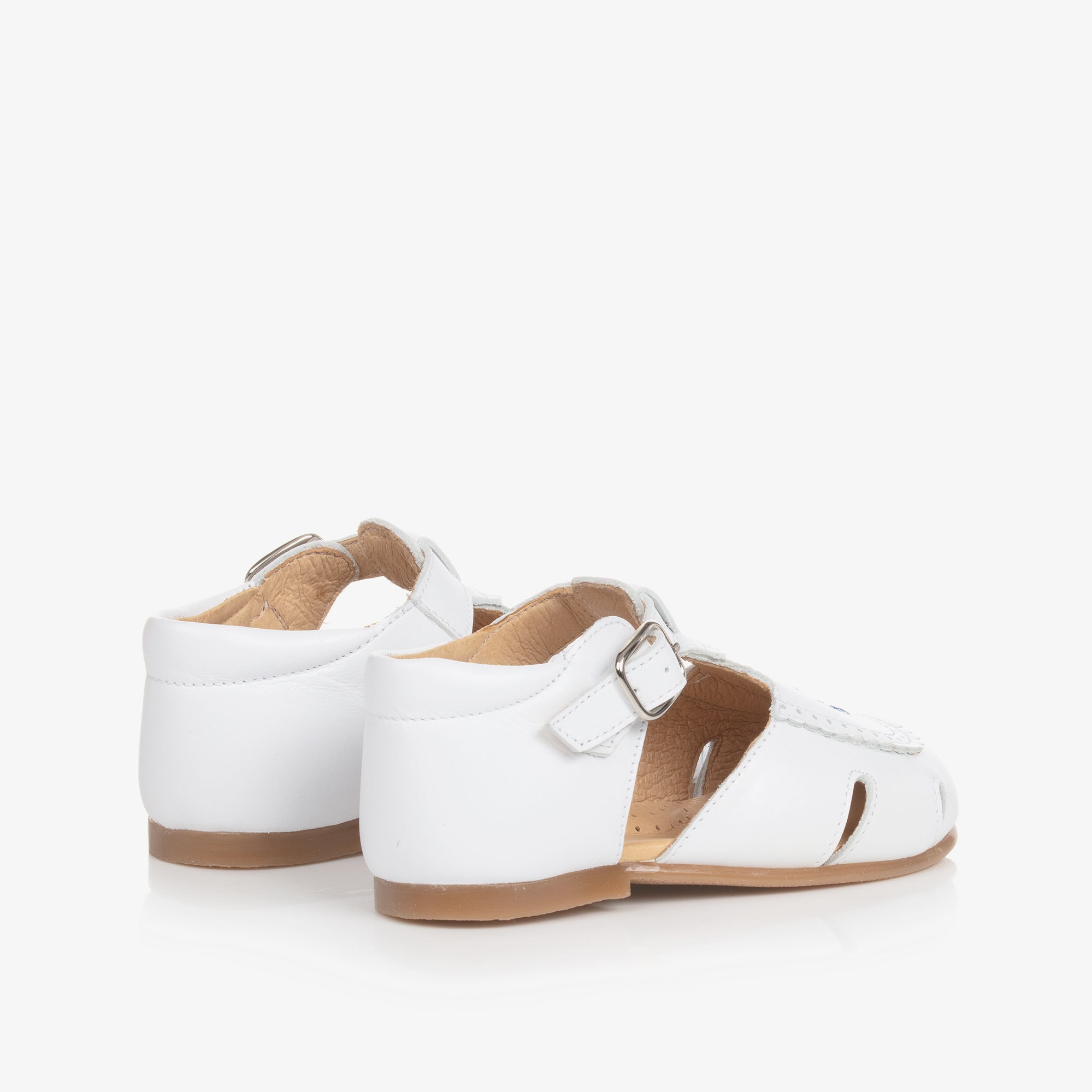 Girls White Embroidered Floral Leather Shoes - View 2
